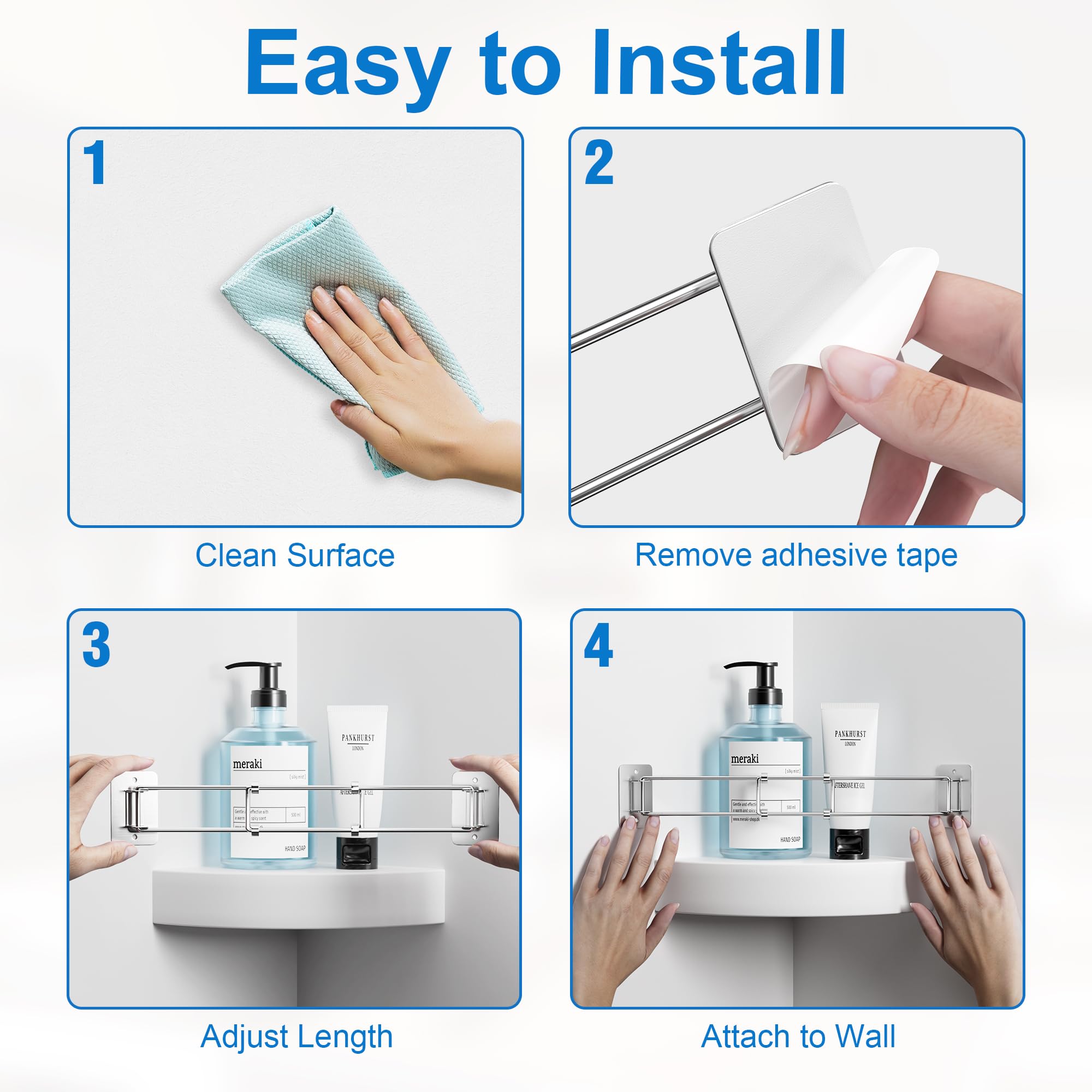 Josmimic Rv Shower Corner Storage Bar - Adjustable Stainless Steel Rod For Shelves - 7-13 Inch Length - Camper Organization, 2 P