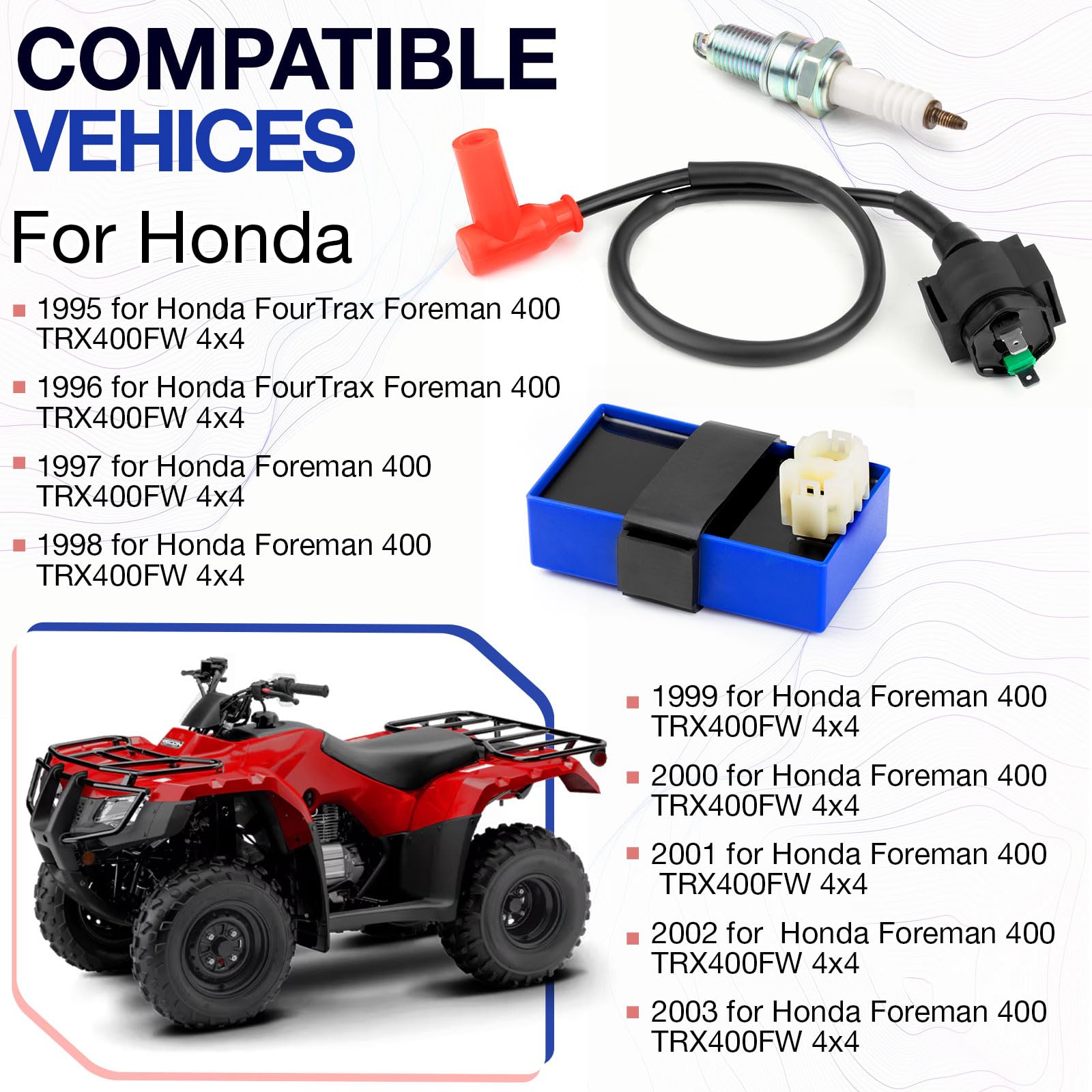Cdi Box Igniter And Ignition Coil & Spark Plug For Honda Foreman 400 1997-2003 Fourtrax Foreman 400 1995 1996 Trx400Fw 4X4 30410-Hm7-003