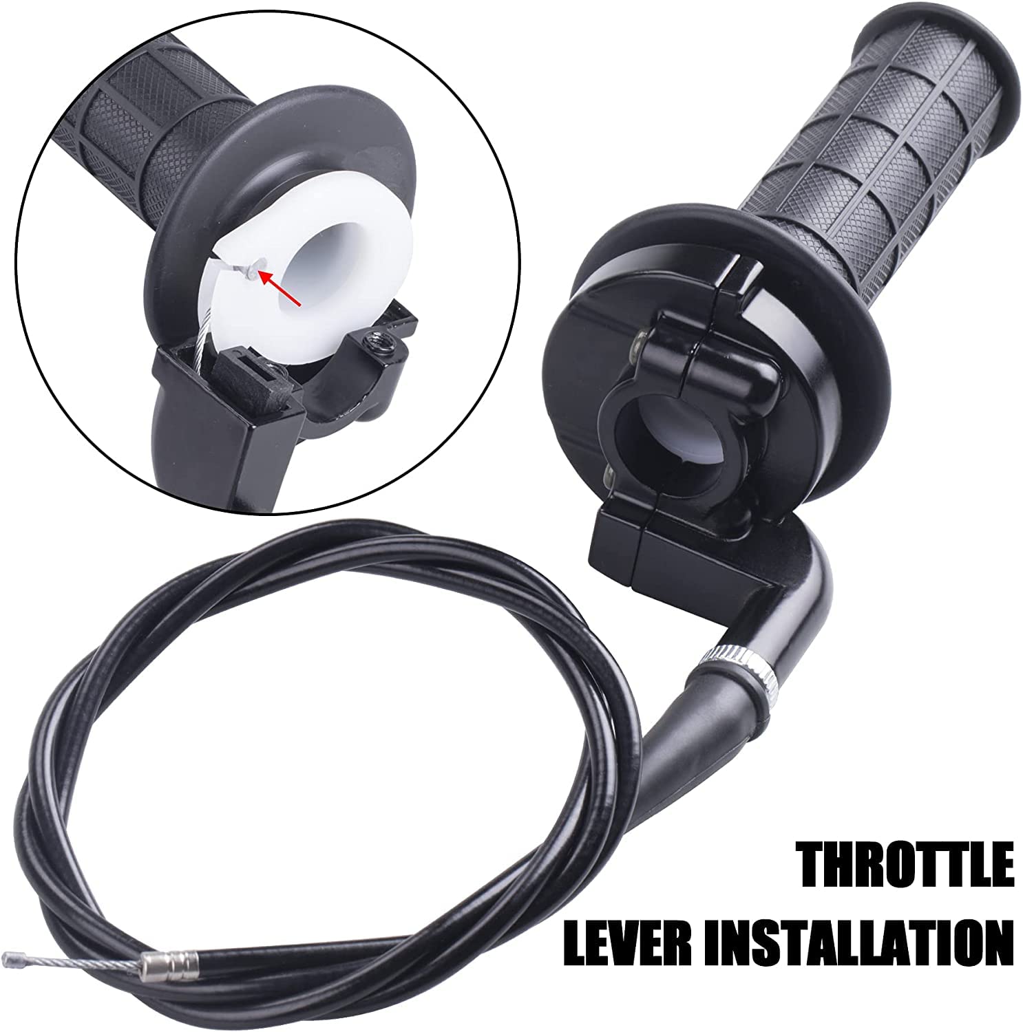 EVSOFMLF 7/8'' 22mm Twist Throttle Cable Handle Kit for 50 90 110 125 196 212cc Pit Bike Dirtbike Set with ON/Off Switch Button