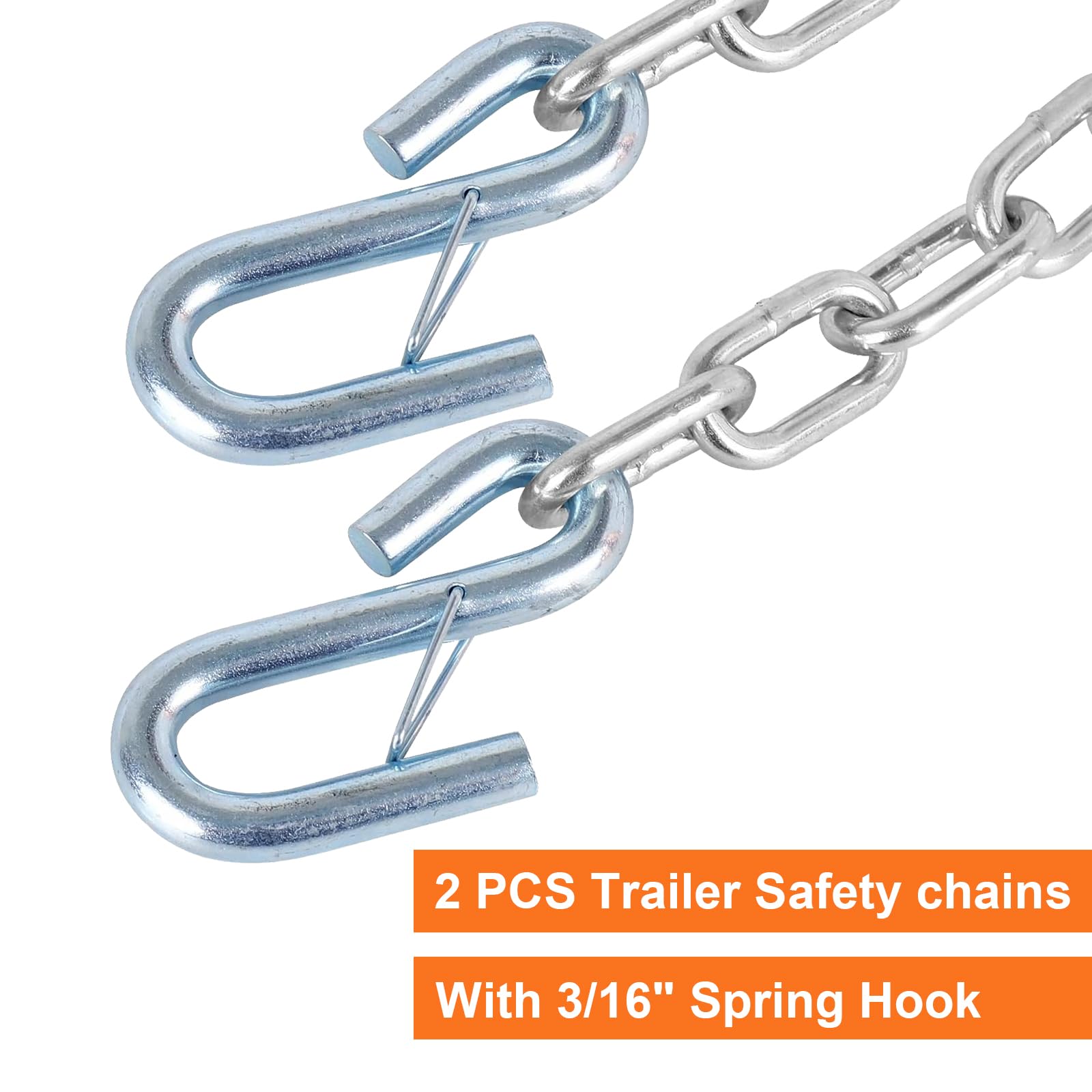 Teukriga 3/16'' X 27'' Grade 30 Steel Boat Trailer Safety Chain With Spring Clip Hooks 35,00 Lbs, 2 Pcs (3/16'' X 27'')