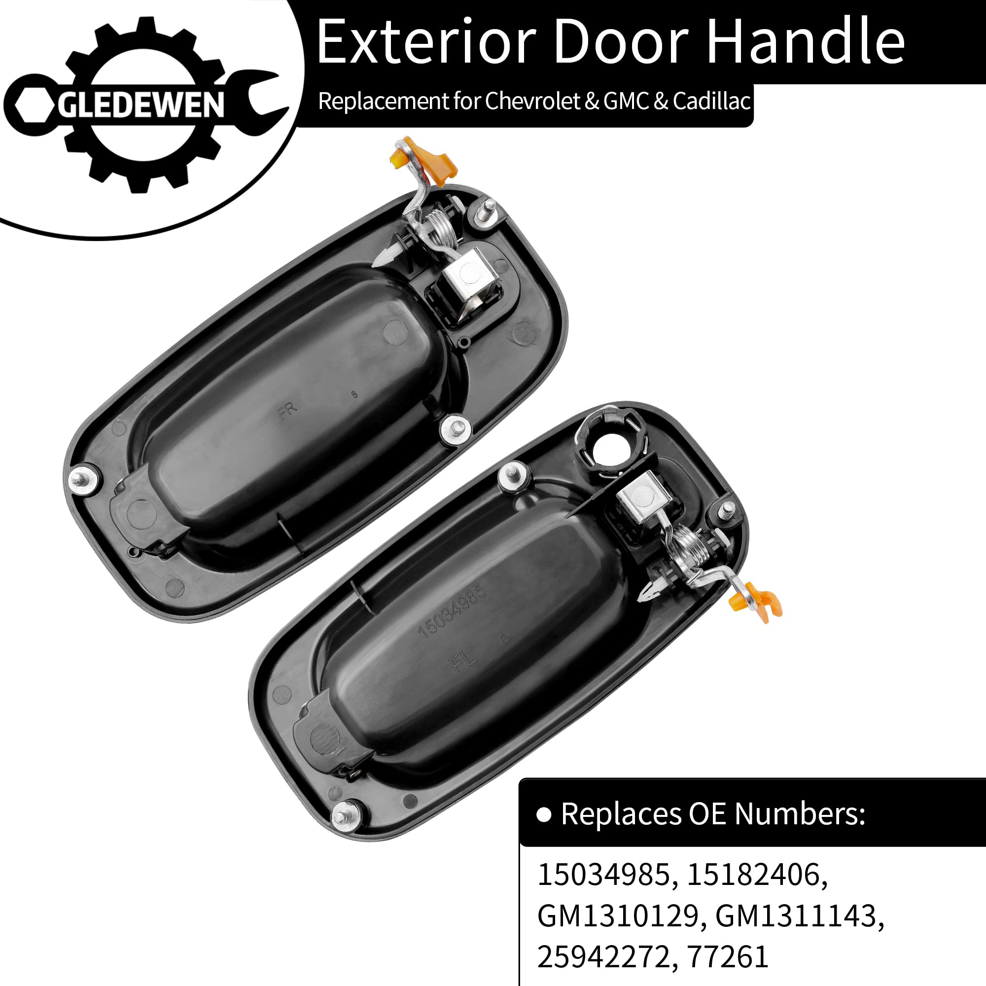 Exterior Door Handles, Compatible With 1999-2007 Chevy Silverado Suburban Tahoe Avalanche, Gmc Sierra Yukon, Cadillac Escalade, Chrome Lever, Front Left Driver & Right Passenger | 15034985, 15182406