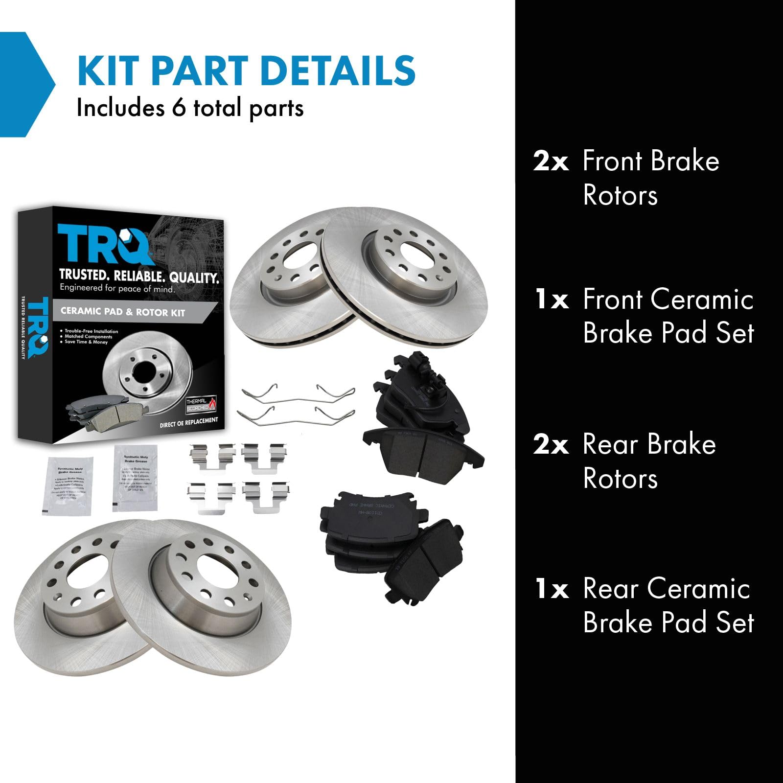 Trq Front And Rear Brake Pad & Rotor Kit Brake Pads Brake Rotor Ceramic Compatible With 2009-2010 Audi A3 A3 Quattro 2009-2016 V