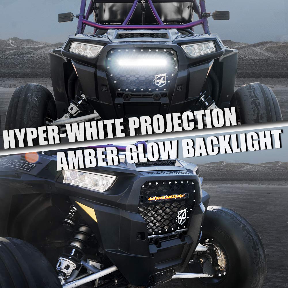 Xprite Black Steel Front Mesh Grille With 60W Led Amber Light Bar For 2017-2018 Polaris Rzr 1000 Xp Turbo