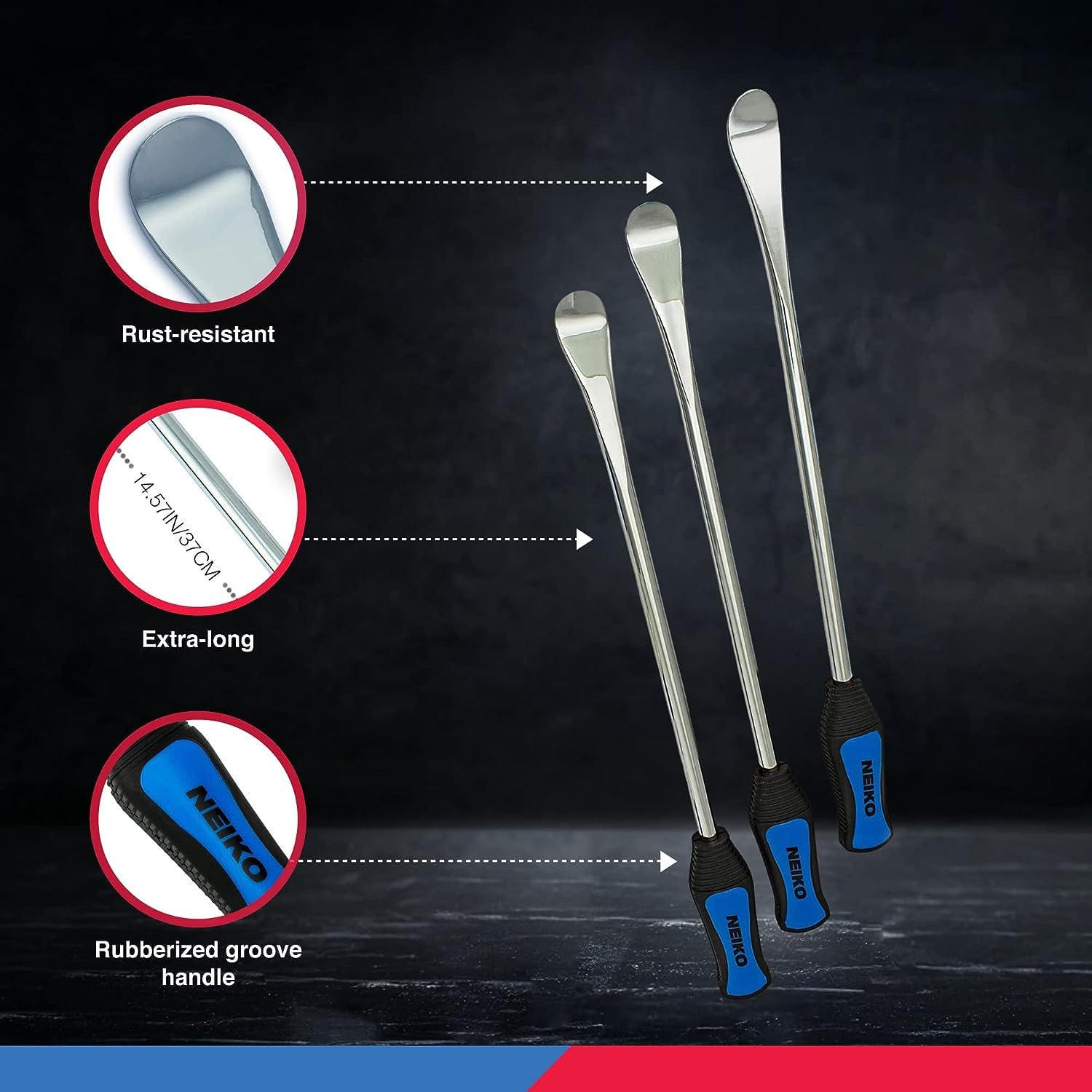 NEIKO 20601A Tire Spoon Set, 14.5” Steel Tire Tools with 3 Tire Spoons, Rim Protectors, Valve Tool & 6 Valve Cores for Motorcycle & Dirt