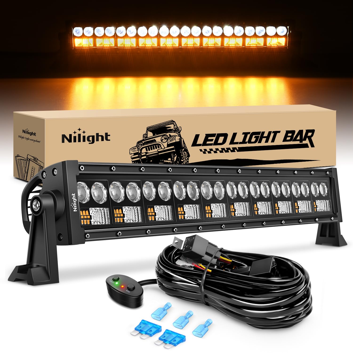 Nilight Led Light Bar 7D 22Inch 150W Spot Flood Combo Beam Amber White Work Offroad Lighting Driving Fog Lights For Suv Atv Utv
