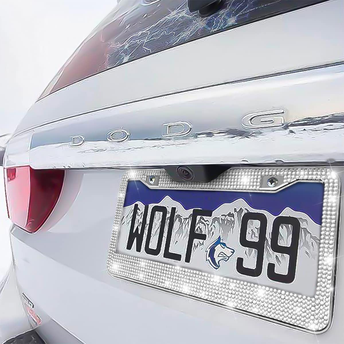 Bling Car License Plate Frame, Handcrafted Crystal Stainless Steel License Plate Frame, Sparkly, Durable, Universal Fit, Car Accessories For Girls, Women (White)