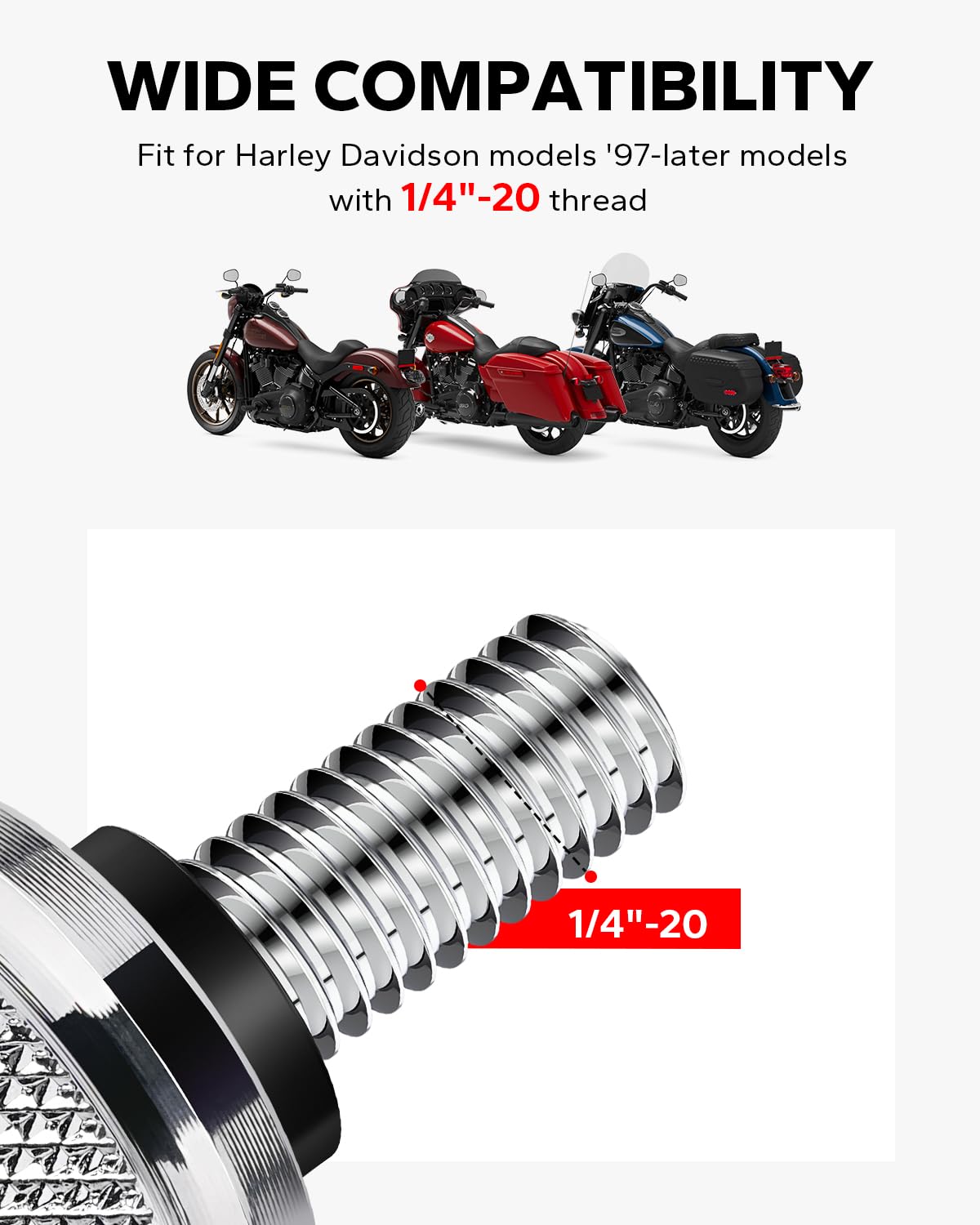 Amazicha Chrome Stainless Steel Seat Bolt Nut Tab Screw Mount for Harley Davidson Sportster Softail Touring Dyna 1997-2024, Model KXDO9481ILBVJ