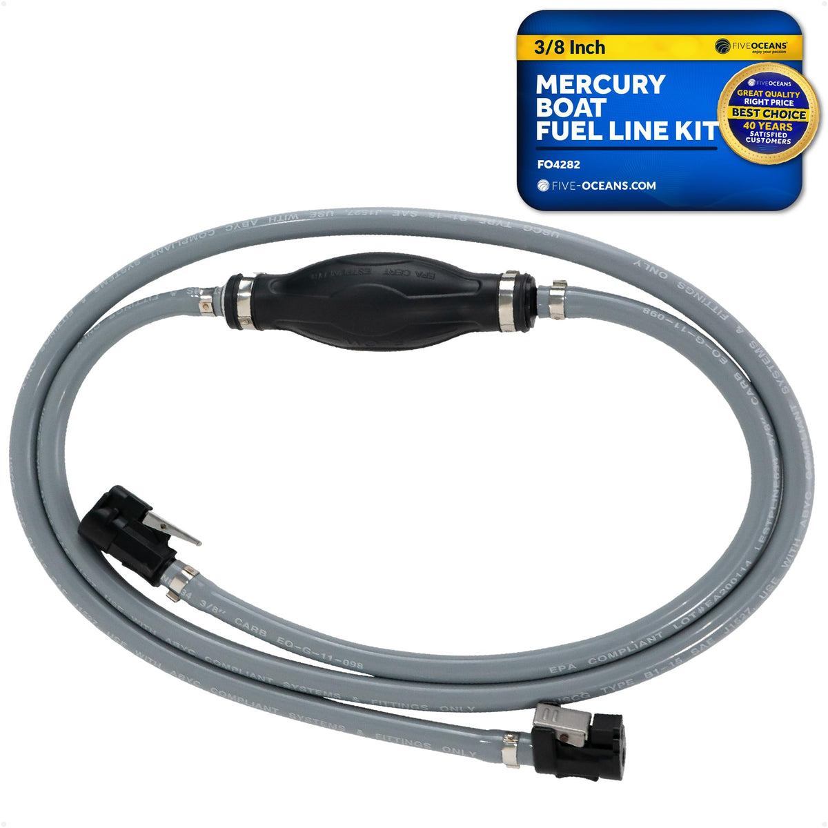 Five Oceans Mercury Marine Boat Fuel Line Kit, 3/8-Inch x 6-Foot, EPA/CARB Approved, Leakproof, Outboard Fuel Line for All Mercu