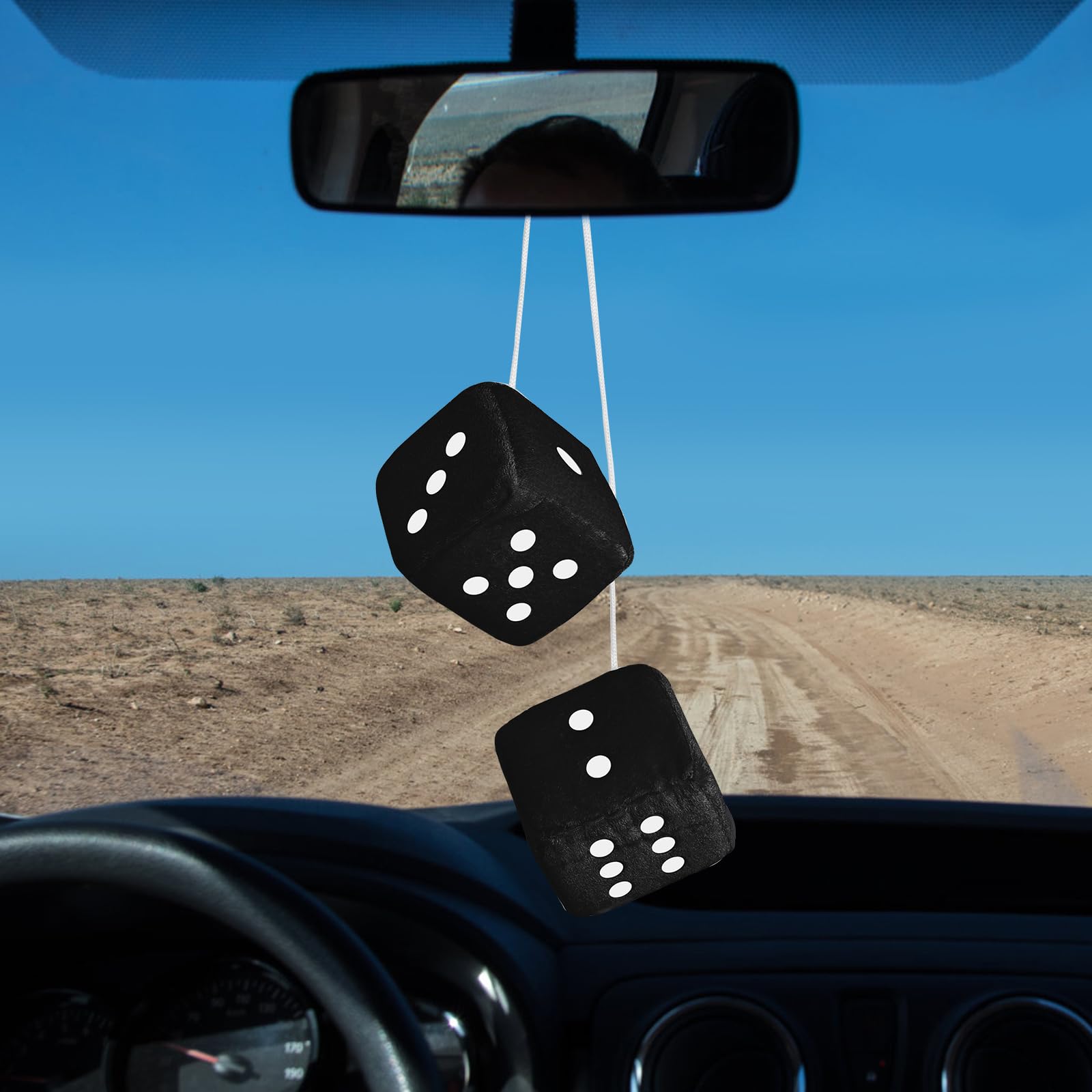 Fuzzy Dice For Rear View Mirror, Black Fuzzy Dice For Car Mirror, 2.75Inch Pair Of Plush Retro Square Hanging Dice With White Do