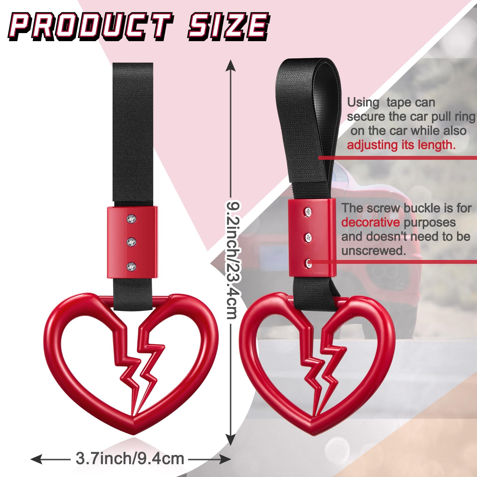 Fabbay 2 Pieces Heart Handle Keychains Car Accessory Heart Hand Strap Drift Charm For Car Interior Exterior Decoration (Red,Hear