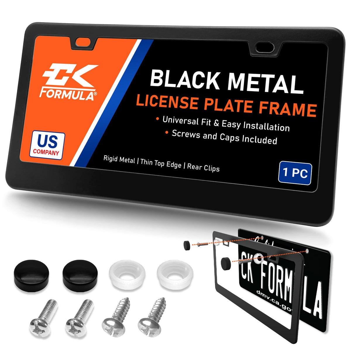Matte Black License Plate Frame - Metal License Plate Cover for Car Plate Frame, Black License Plate Frames for Men, Car License