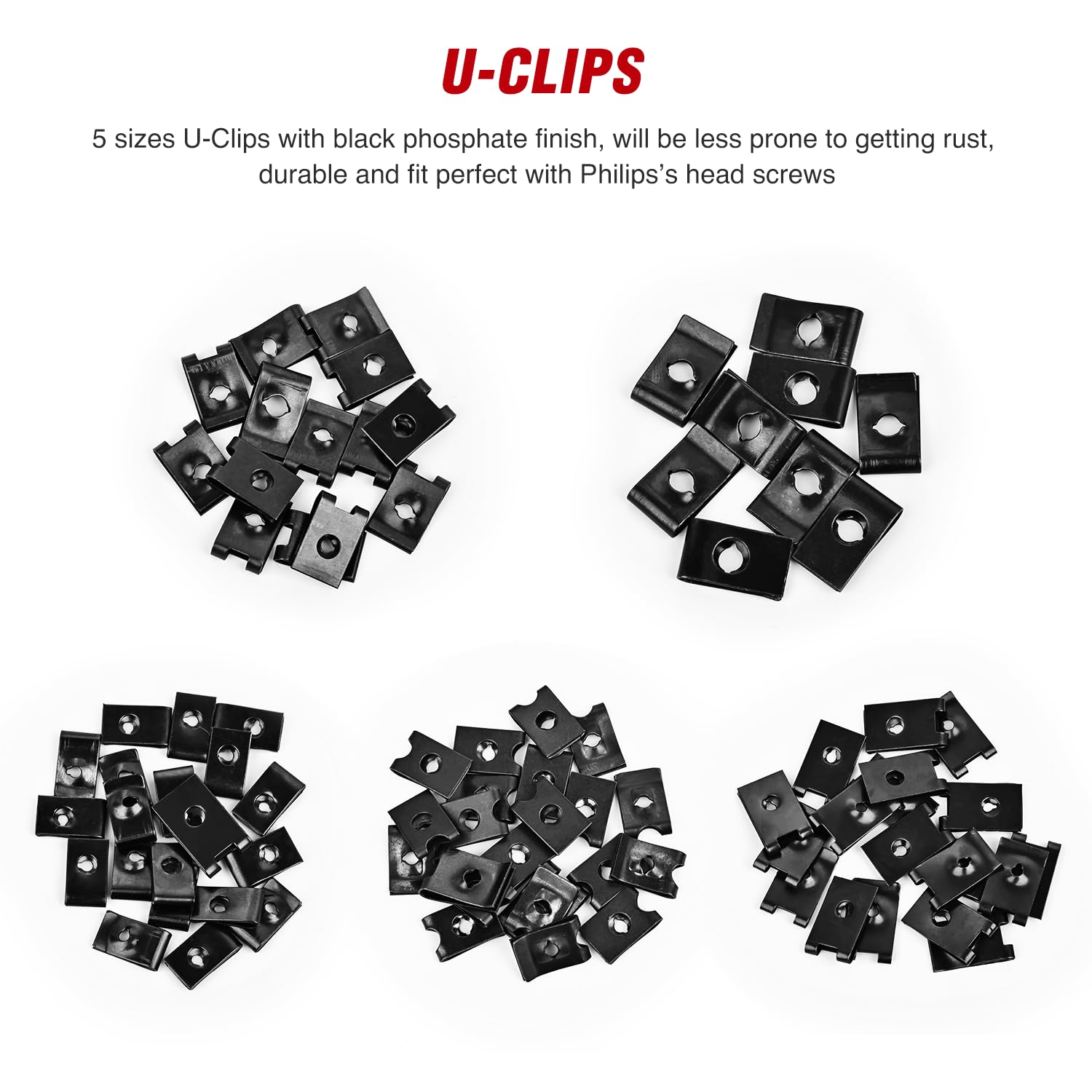 Nilight 170Pcs Car U-Clip And Screw Assortment Kit 9 Different Sizes Automotive U Nut And Screw Clip Replacement Parts For Dash
