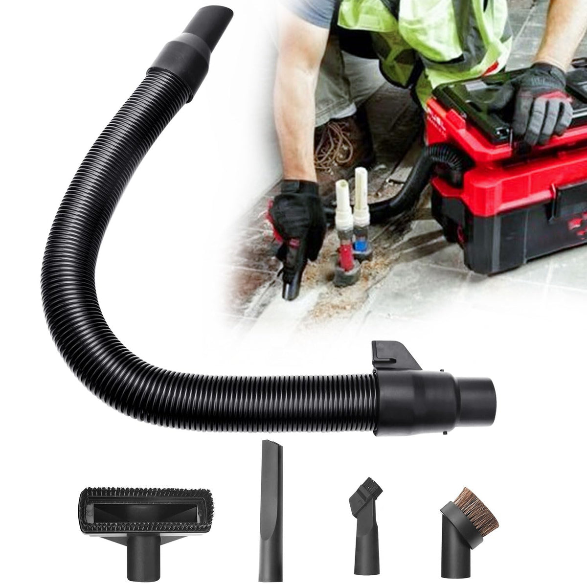 14-37-0105 18V/28V Wet/Dry Vac Hose Assembly With Universal Attachments Adapter Kit Compatible With Milwaukee M18 Vacuum 0880-20 0970-20 (Internal Storage), Use To Pick Up Dust And Debris