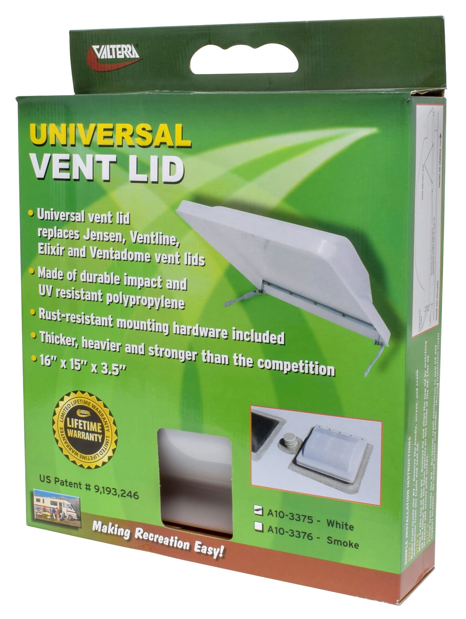 Valterra A10-3375 Vent Lid (Universal, 16 X 15 X 3.5, White),1 Pack