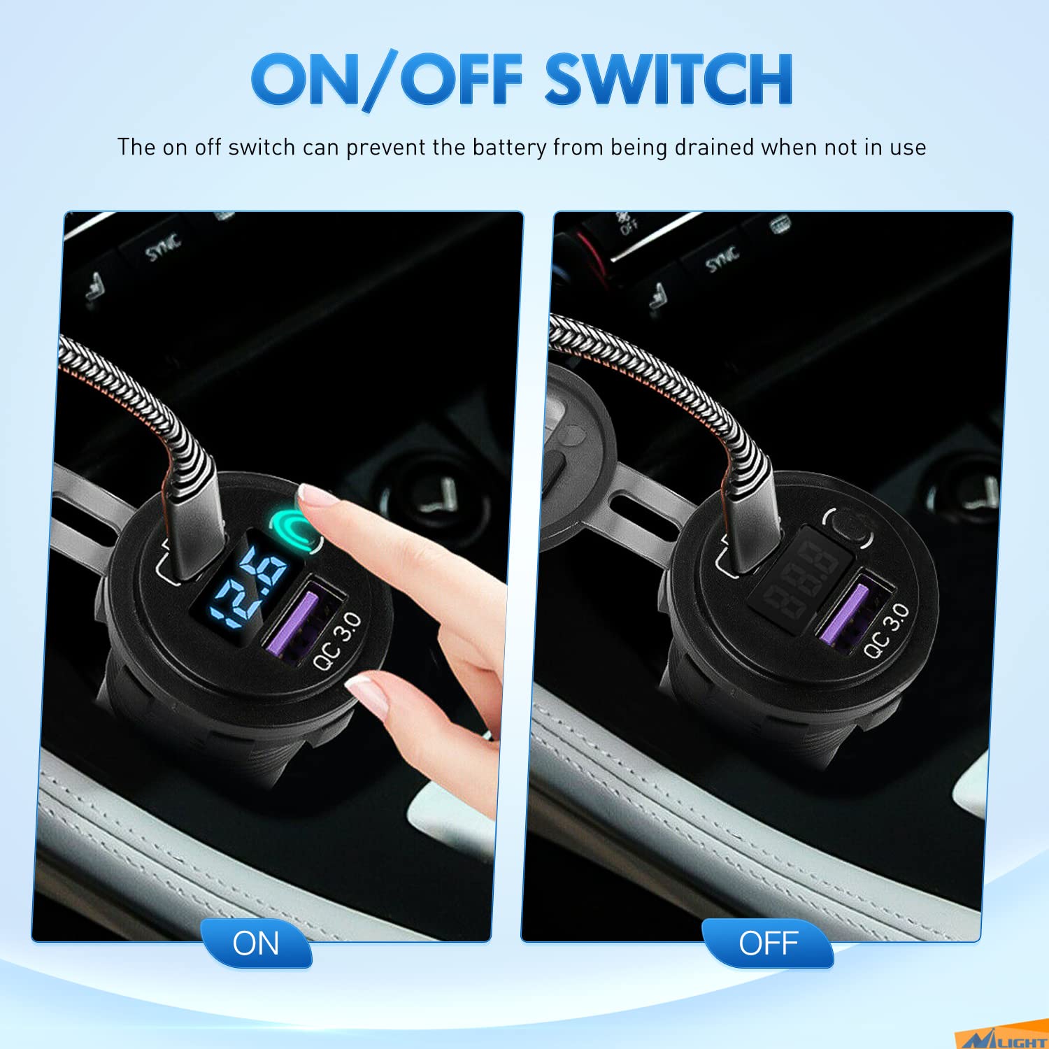 Nilight Quick Charge Socket Pd Type C And Qc 3.0 Usb Fast 12V 24V Car Outlet Voltmeter On Off Switch Fused Wire Kit Dual Charger