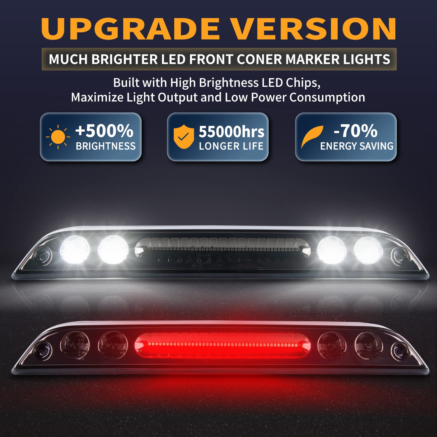 Gempro Led 3Rd Brake Light For Ford F150 High Mount Stop Light Cargo Light Rear Cab Roof Center Tail Third Brake Light, Smoke Le