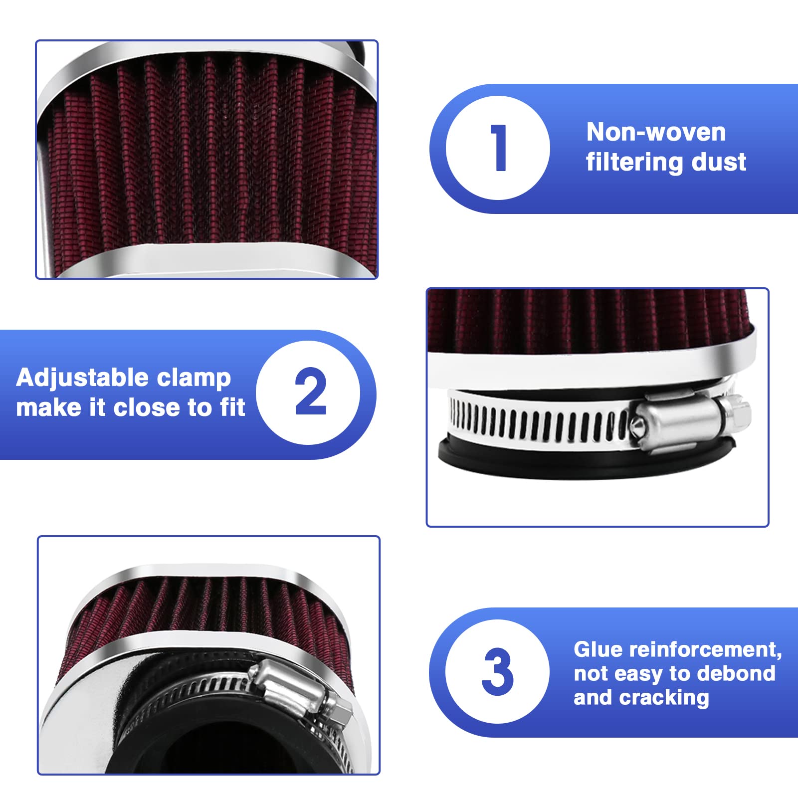 2Pcs Motorcycle Air Filter Universal 38Mm Replacement Engine Filter Dirt Bike High Performance Air Filters Fit Motocross Carbure