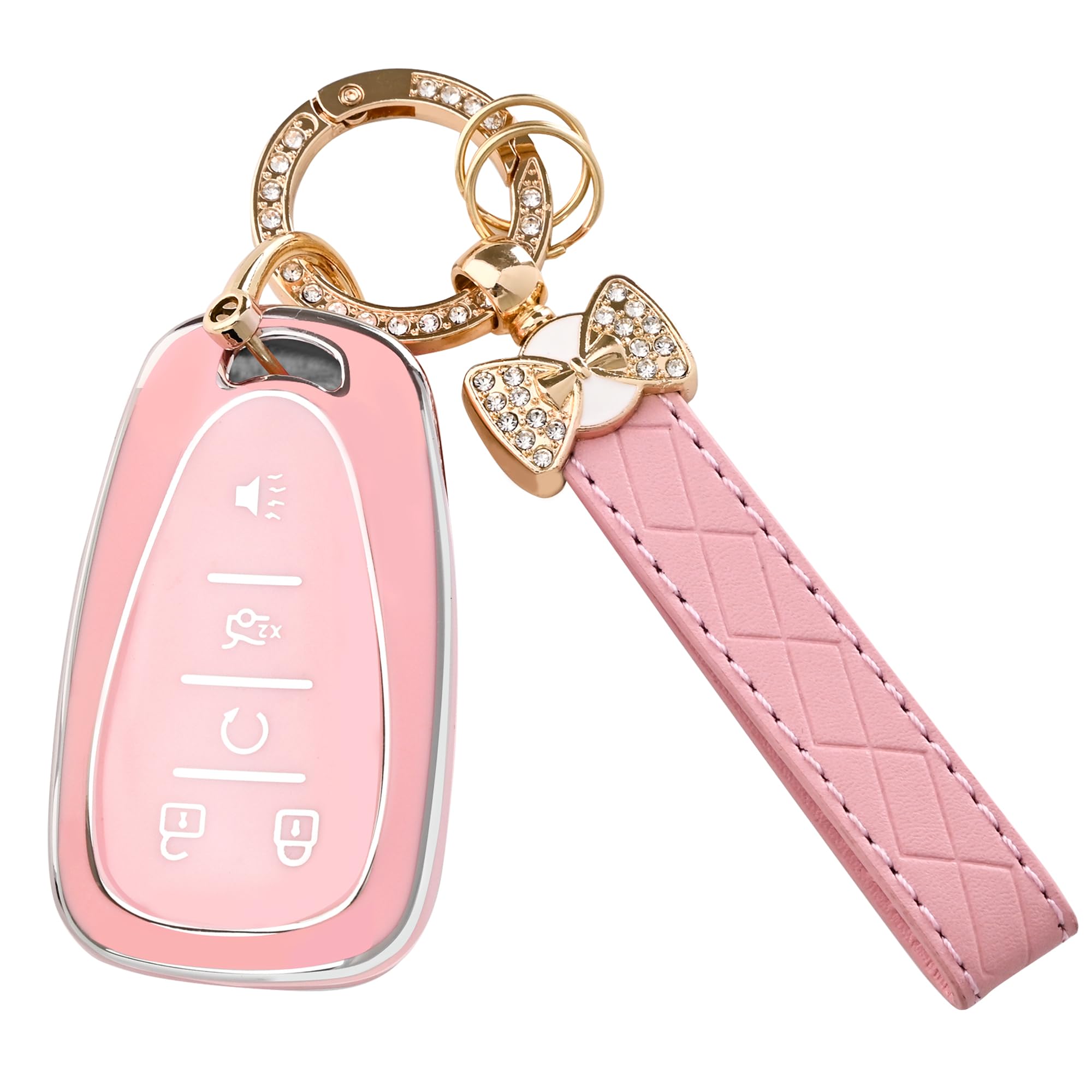 for Chevy Key Fob Cover - Soft TPU Key Case Fit for Chevy Malibu Camaro Cruze Traverse Blazer Sonic Volt Bolt Equinox with Bling