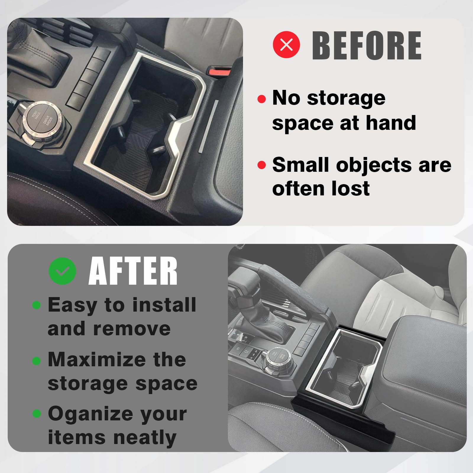 Muslogy Center Console Organizer Hanging Storage Box Compatible With 2024 Toyota Tacoma 2025+ 4Runner Accessories Console Left &