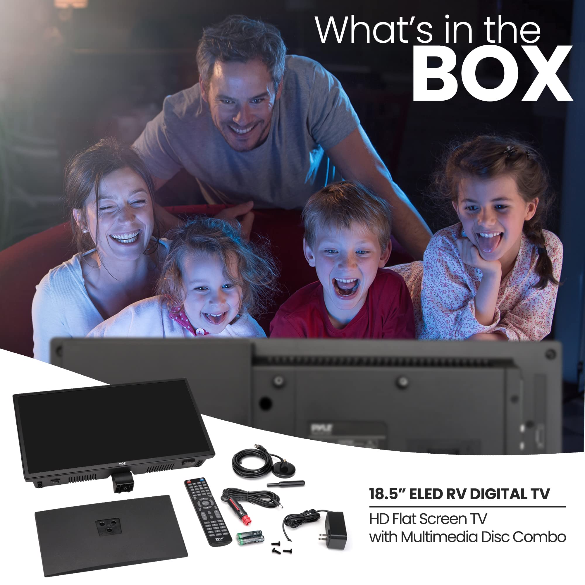 Pyle 18.5 Inch 1080p LED RV Television - Slim Flat Screen Monitor FHD Small TV w/HDMI, RCA, Multimedia Disk/DVD Combo, 12/24 Vol