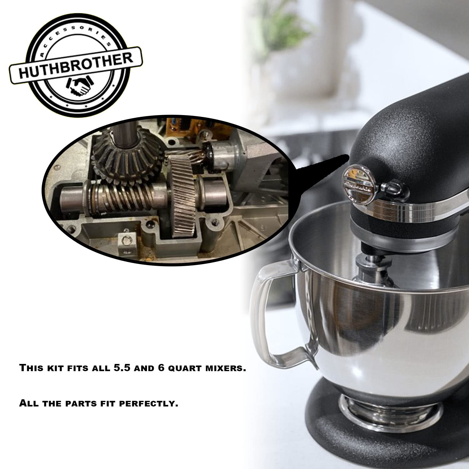 Huthbrother Worm Gear Kit Compatible With Whirlpool 5Qt&6Qt 9709231 Replacement Gear Parts With 9703445 Bearing & Gear 9706529 W