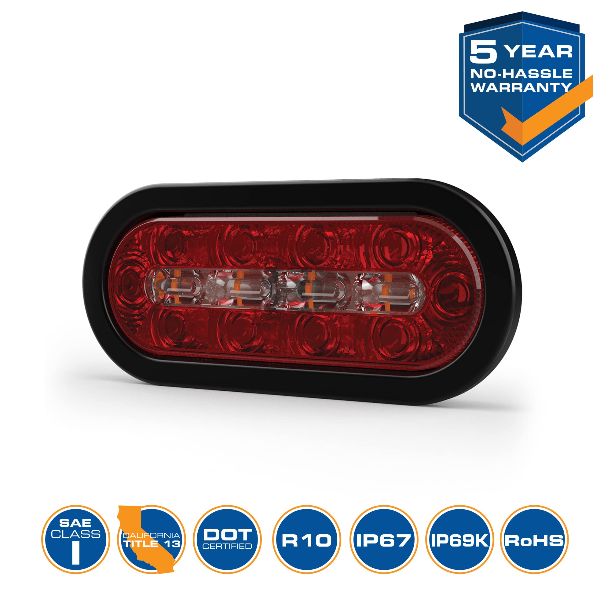 Ecco Ed3060Aw Stop-Tail-Turn-Reverse And Warning Light Combo 6'' Oval Grommet Mount (6'' Oval)