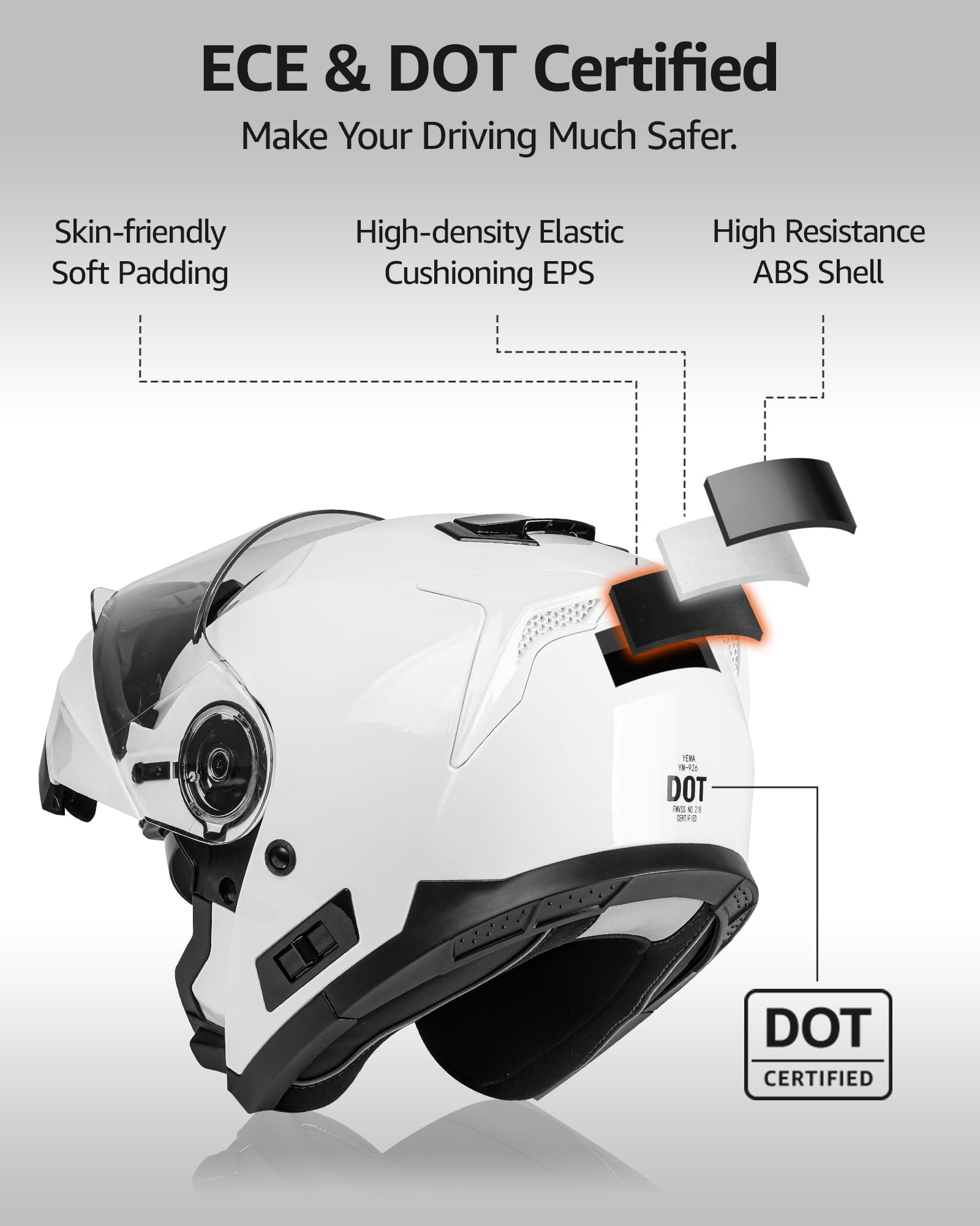 YEMA Modular Motorcycle Helmets, DOT Approved Full Face Motorcycle Helmet with Flip Up Dual Visor, Helmets for Adults Motorcycle
