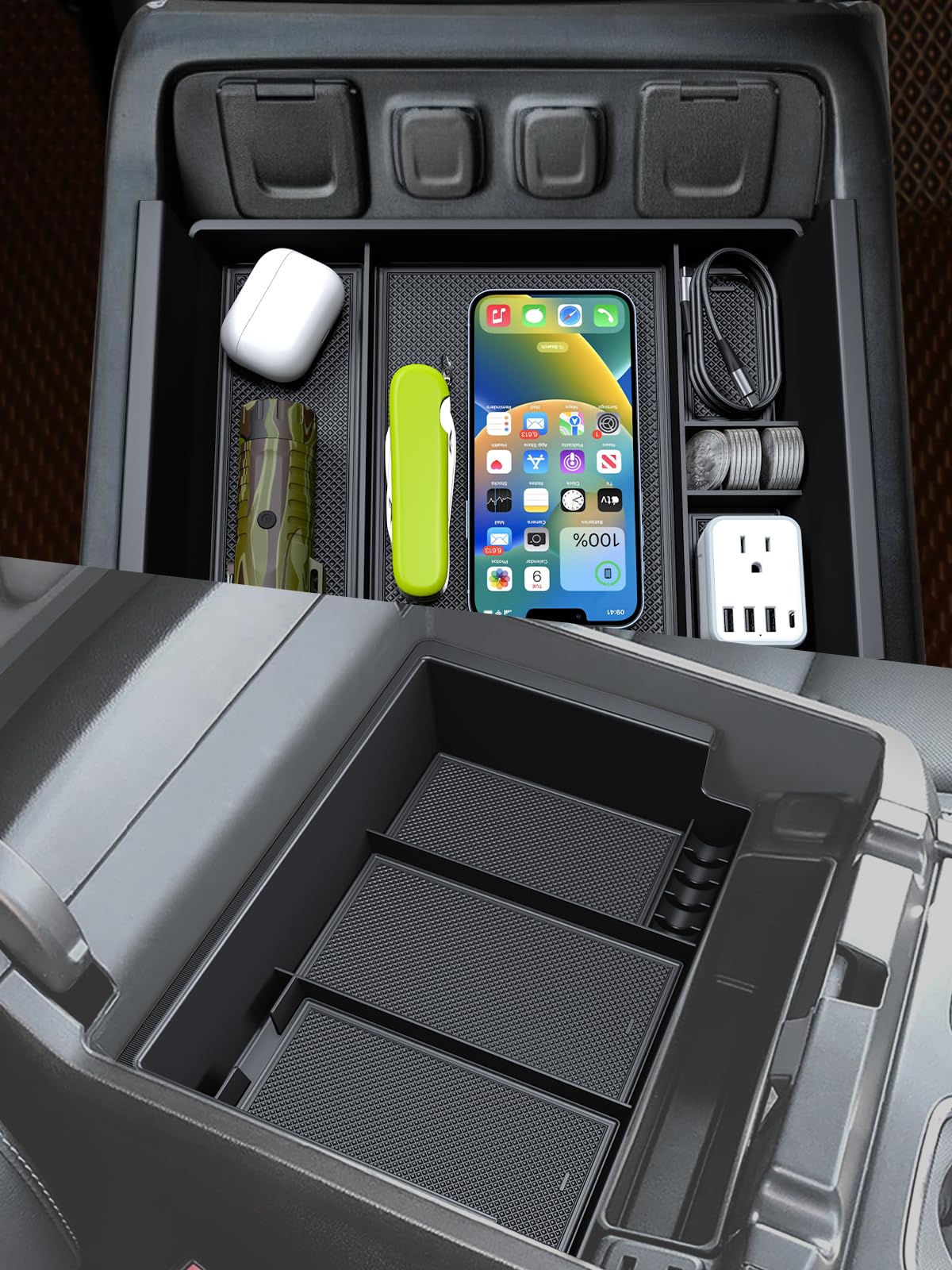 Sinvanho 2Pcs Center Console Organizer Compatible With Chevy Silverado/Gmc Sierra 2014-2018 1500/2500/3500Hd Armrest Box Storage