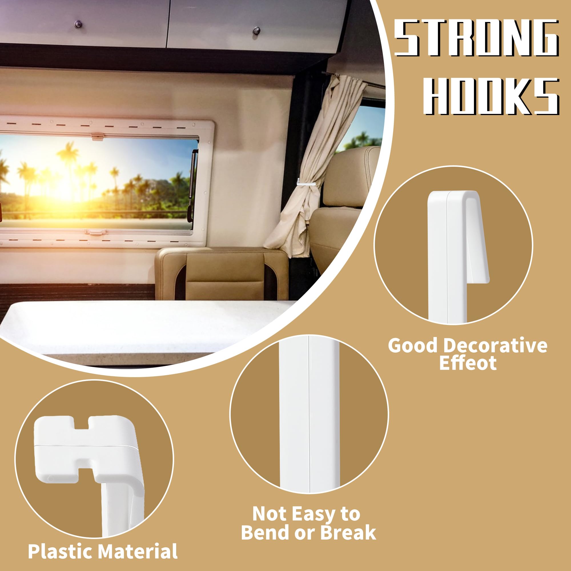 RunNico 8 Packs RV Side Curtain Hold Down, RV Curtain Retainer, RV Window Covering Holdback for Outdoor Camping Bedroom and Bath