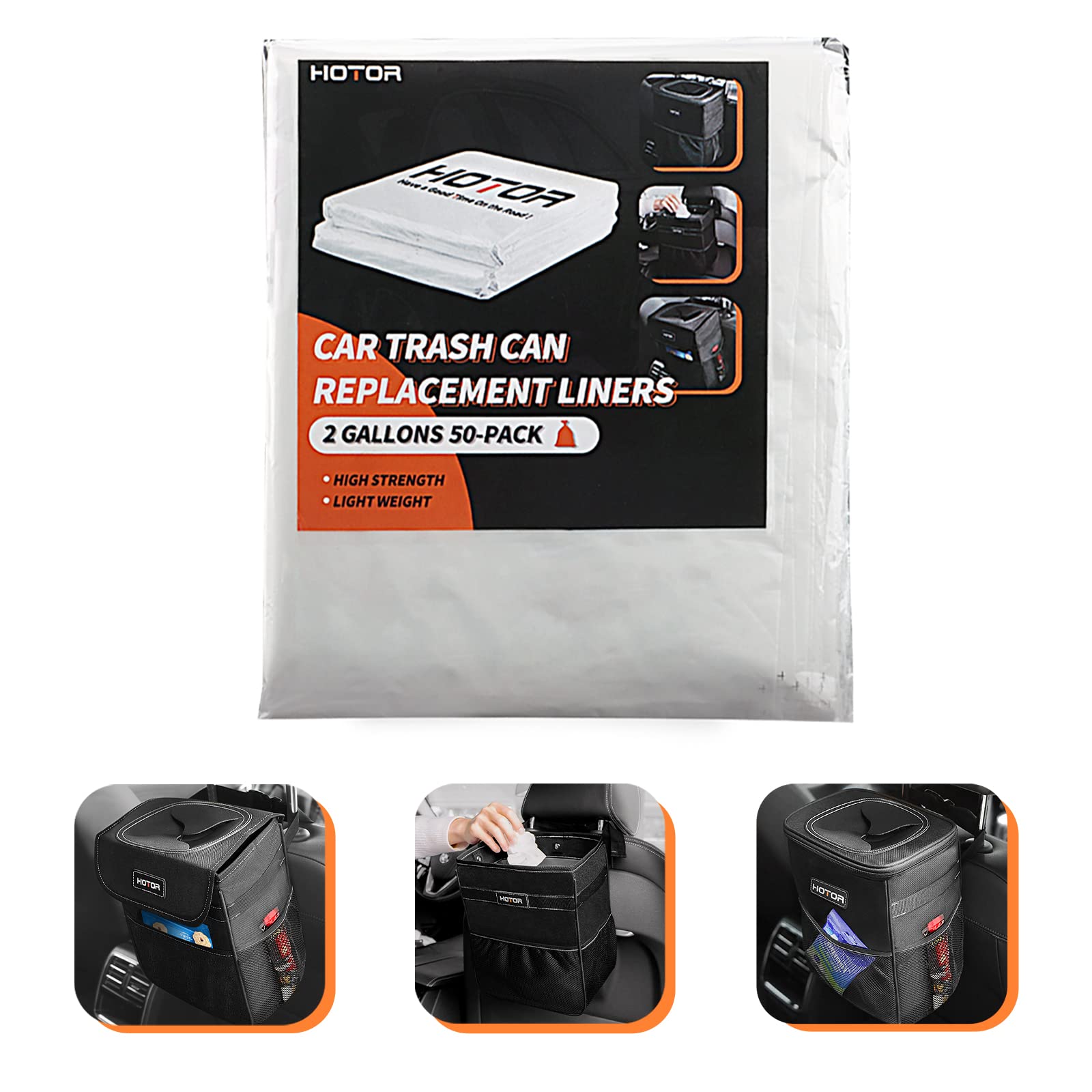 Hotor Car Trash Bags, Liner Refills (50-Pack), (Trash Can Is Not Included)