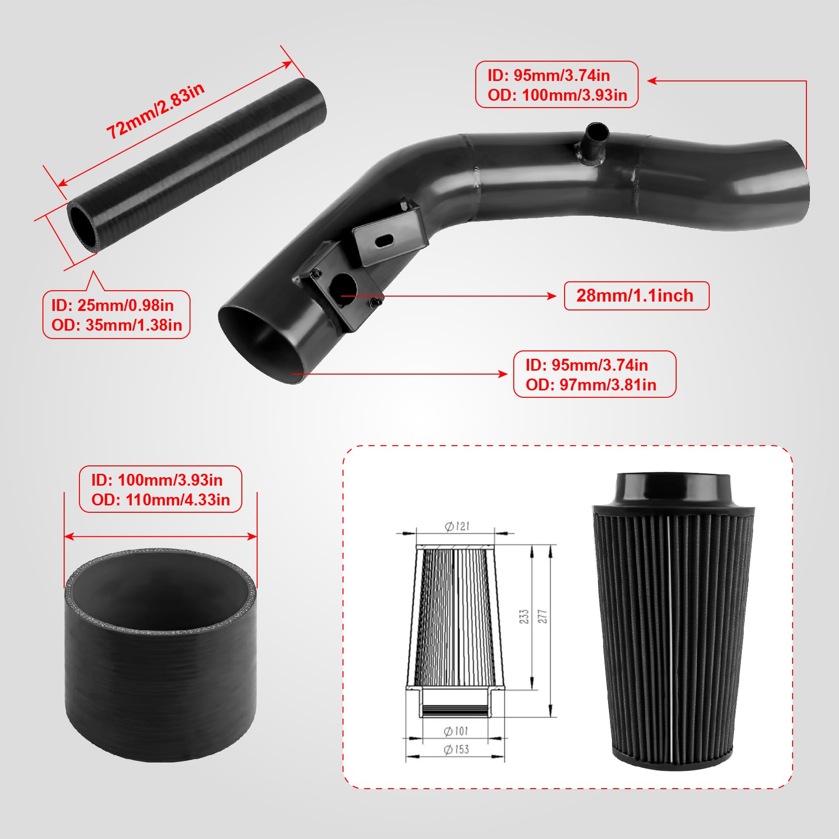 Cold Air Intake Kit for 2003-2007 Ford 6.0L F-250 F-350 Powerstroke Diesel 6.0L (Black)