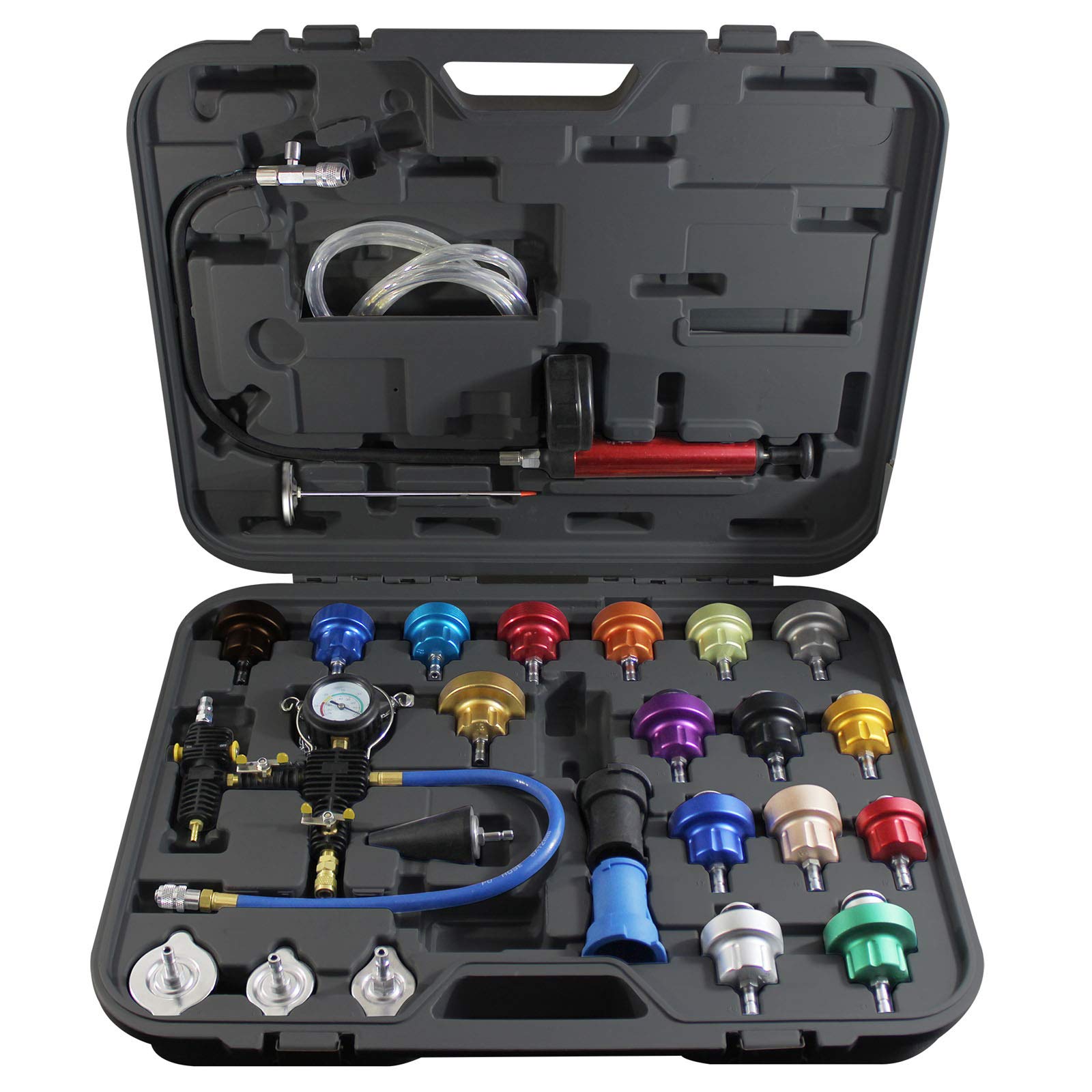 Mastercool 43301-A 27-Piece Radiator Pressure & Vacuum System Kit - Professional Leak Tester & Coolant Refill Tool with Durable 