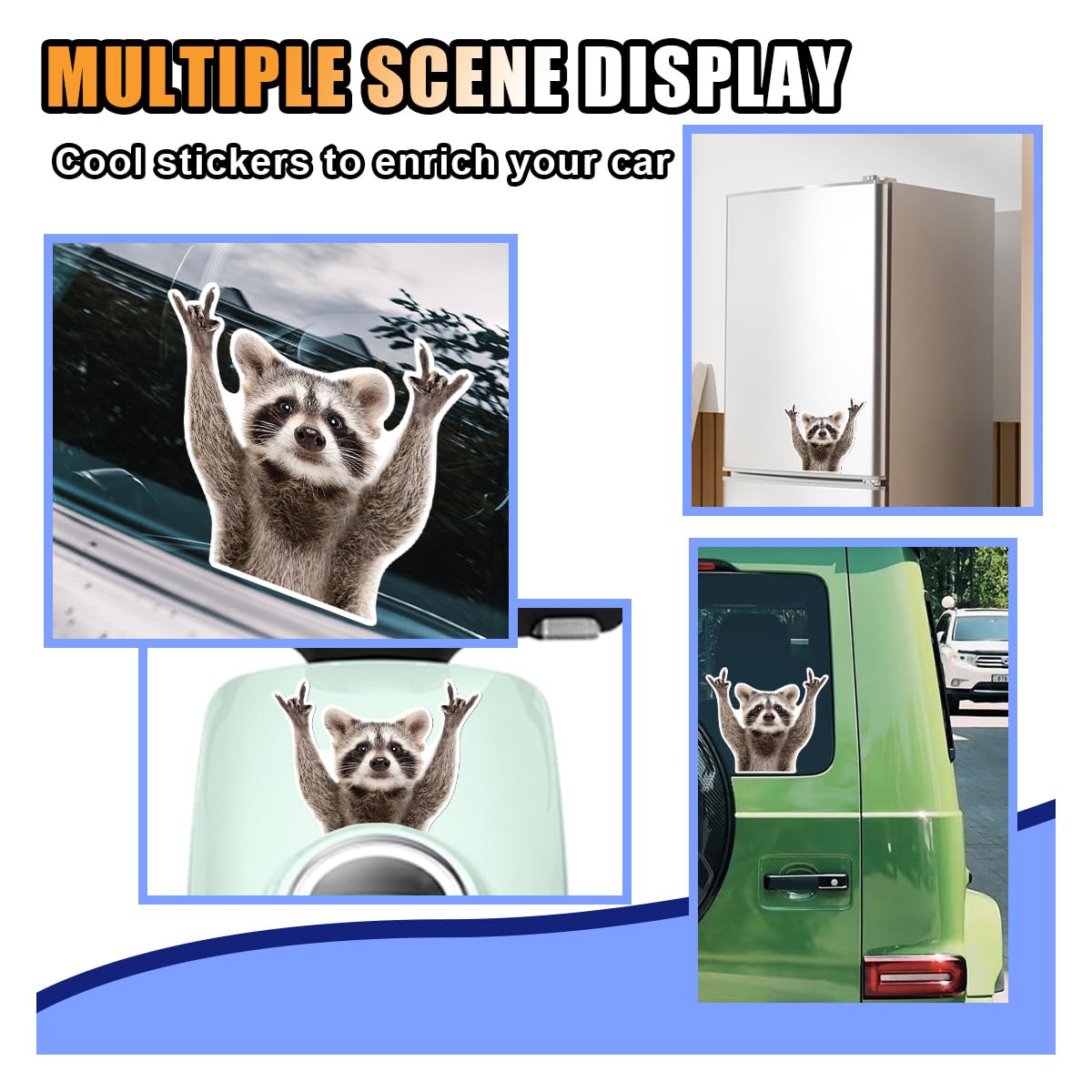 Funny Rocking Raccoon Sticker Decal - Cute Car Window Decal Waterproof Vinyl Sticker, 5.11  4.42 Inch Raccoon Pattern Car Laptop