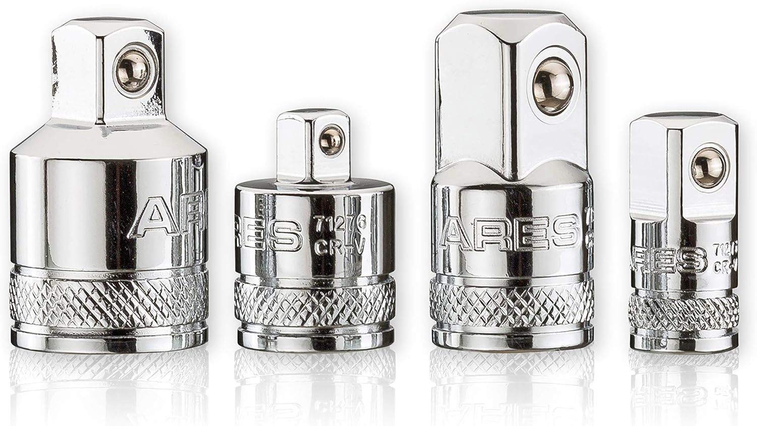 Ares 70007-4-Piece Socket Adapter And Reducer Set - 1/4-Inch, 3/8-Inch, & 1/2-Inch Ratchet/Socket Set Extension/Conversion Kit -