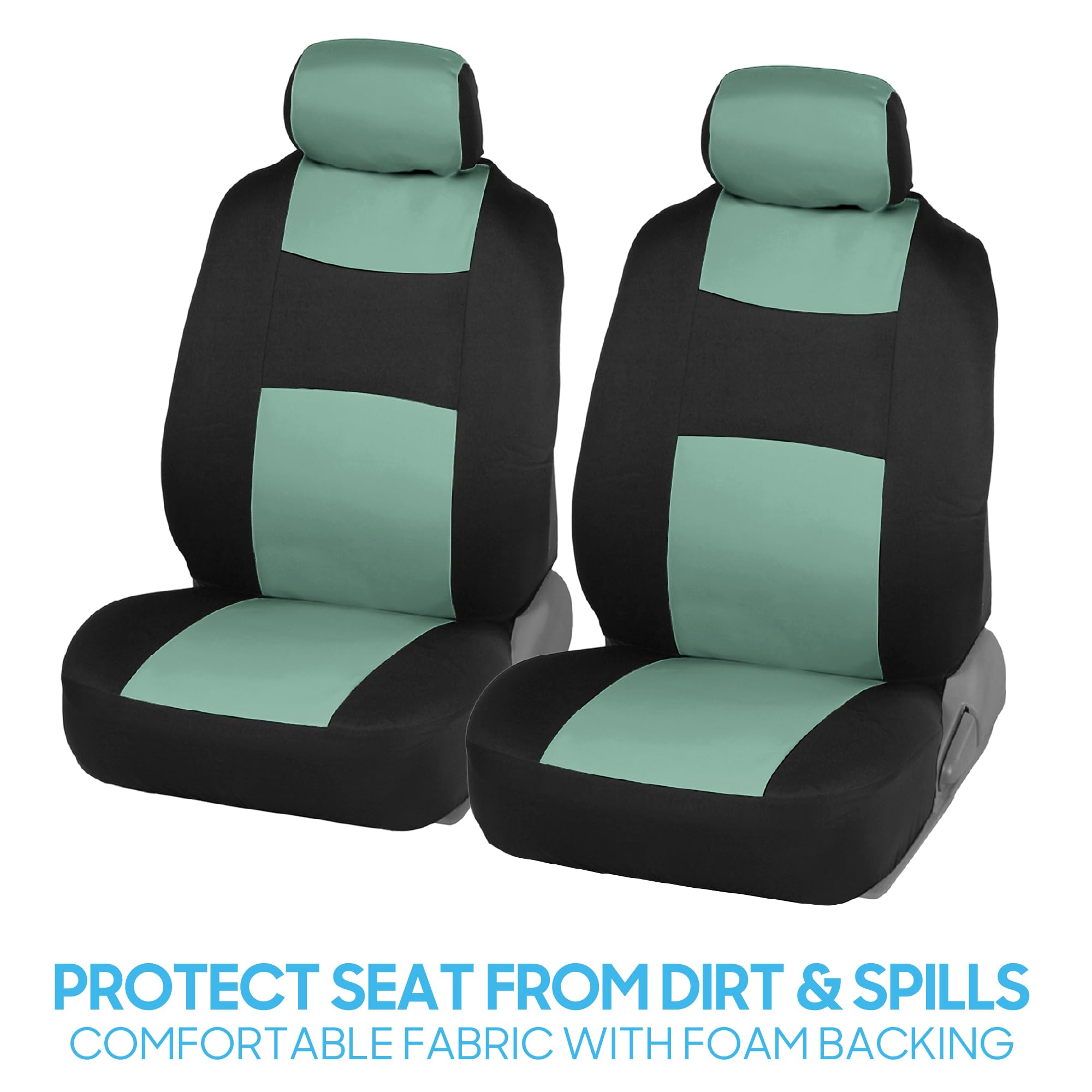 BDK PolyPro Car Seat Covers Full Set in Mint on Black - Front and Rear Split Bench Seat Covers Accessories for Auto Trucks Van S