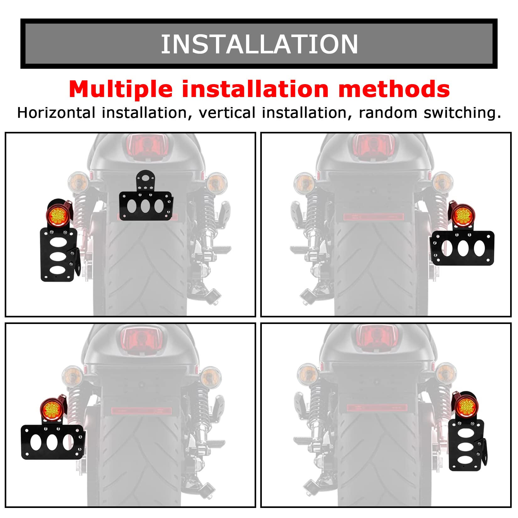 Psler 3/4'' Side Mount Motorcycle License Plate Bracket For Bobber Chopper Suzuki Custom Bike Sportster Bobber Custom(Black)