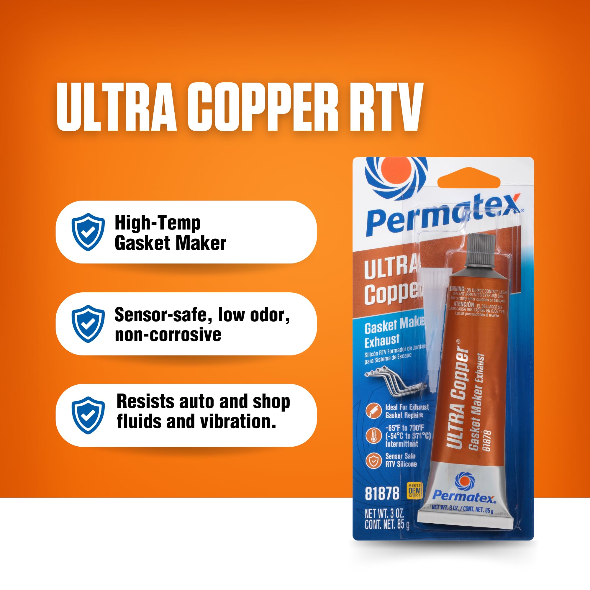 Permatex 81878-12Pk Ultra Copper Maximum Temperature Rtv Silicone Gasket Maker, 3 Oz. (Pack Of 12)