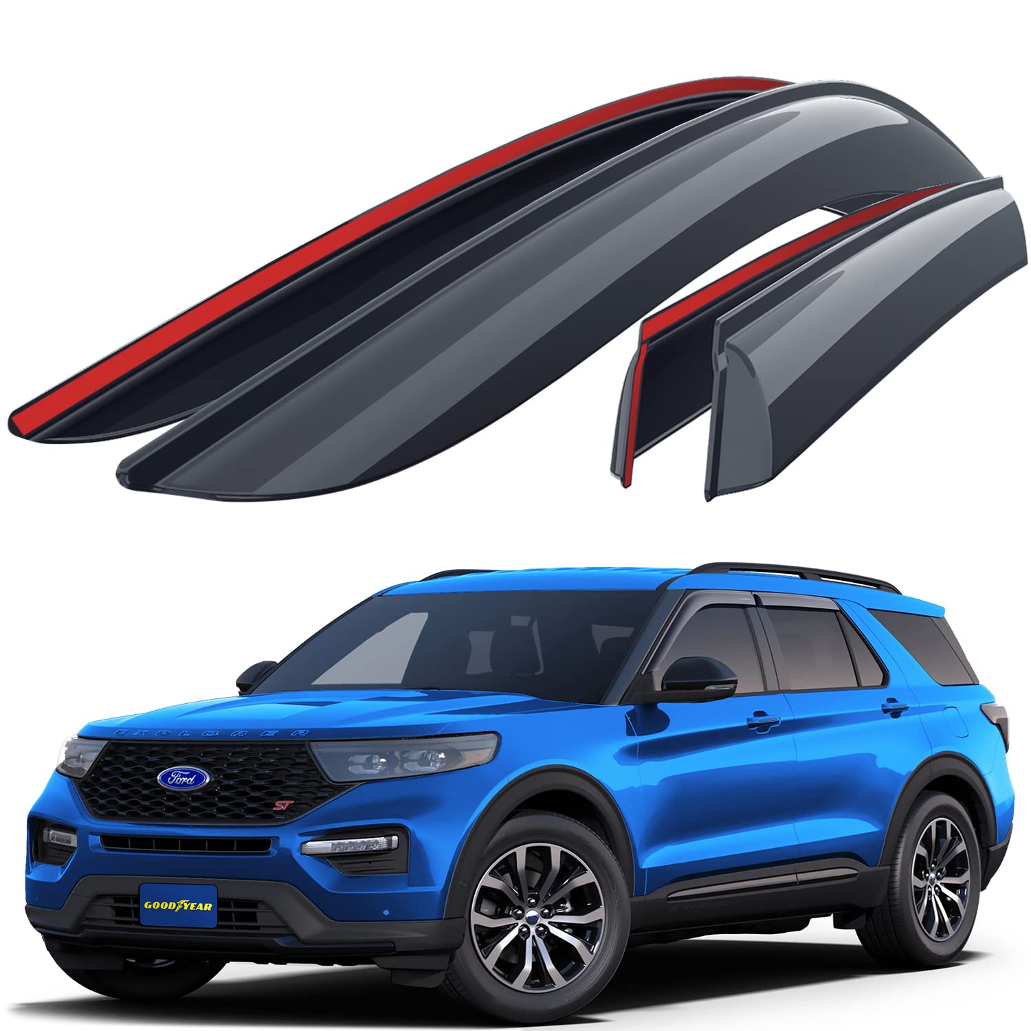 Goodyear Shatterproof Window Deflectors For Ford Explorer 2020-2024, Tape-On Rain Guards, Window Visors, Vent Deflector Visor,Car Accessories,4 Pcs. - Gy003263
