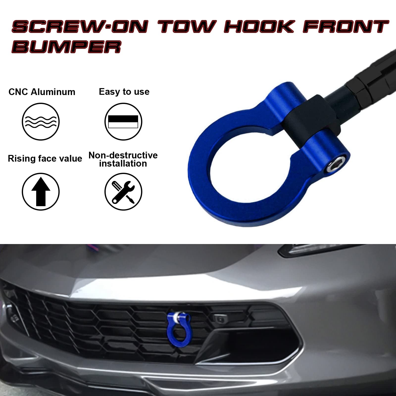 Xotic Tech Sport Track Racing Style Cnc Aluminum Screw-On Tow Hook Front Bumper Compatible With Mazda 3 6 Cx-5 Mx-5 Or Cadillac