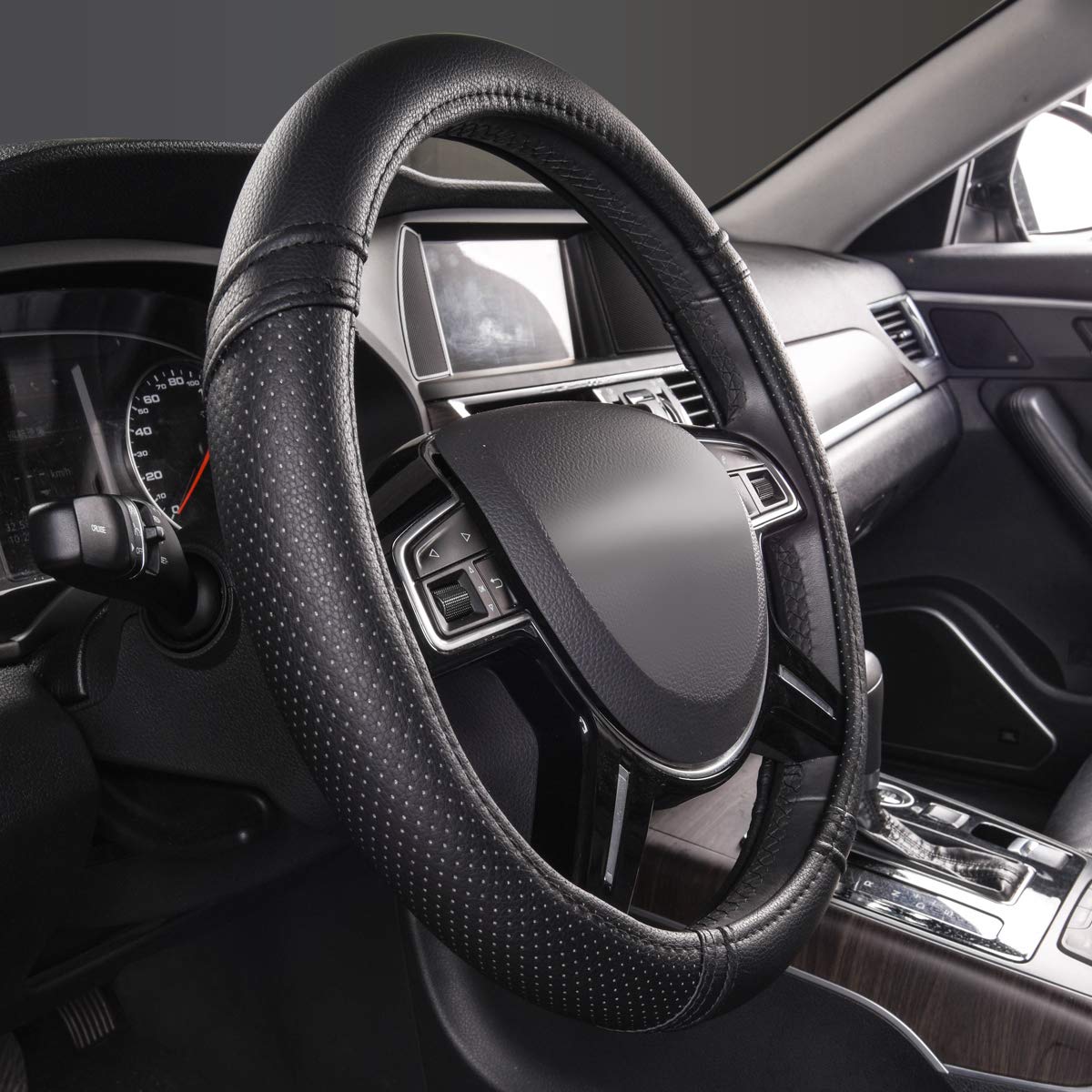 Car Pass Classical Leather Automotive Universal Steering Wheel Covers,Universal Fit for Suvs,Trucks,Sedans,Cars,Vans,14.5-15inch