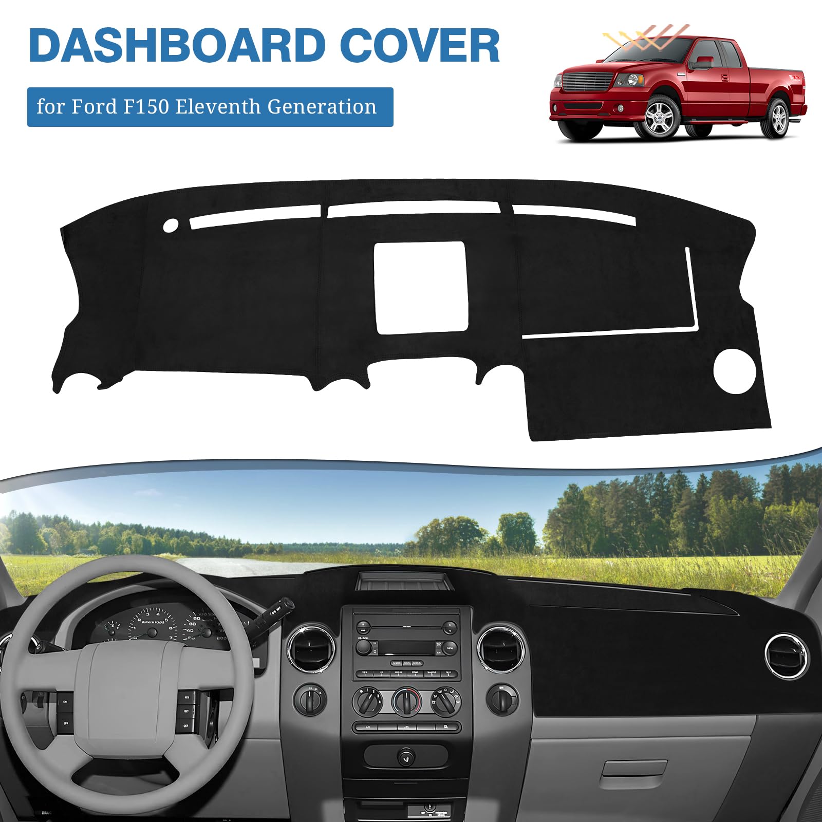 FIILINES Dash Cover for Ford F-150 F150 2004-2008, Dash Mat f150 Dashboard Cover Accessories Suede Mat Sunshade Anti-Slip Pad Ca