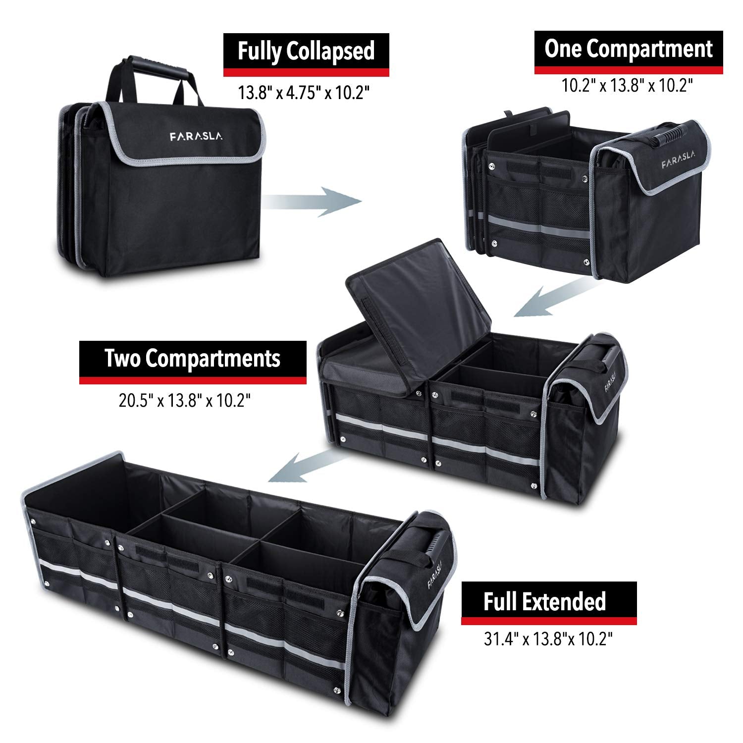 Farasla Waterproof Trunk Organizer with Insulated Cooler Bag, 4-in-1, Black, Model Farasla02, Foldable, Adjustable Straps