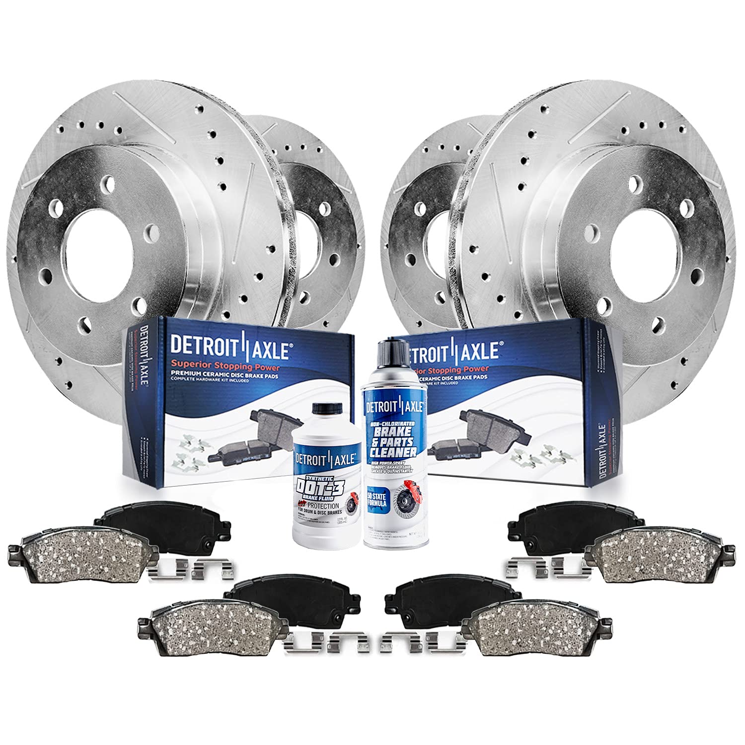 Detroit Axle - Brake Kit For 2012-2020 Ford F-150 Drilled & Slotted Brake Rotors Ceramic Brakes Pads Replacement : 13.78'' Inch