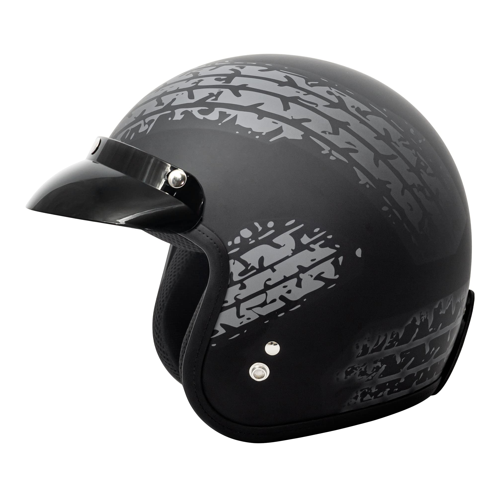 VCAN V85C 3/4 Open Face Motorcycle Helmet DOT Approved (Matte Black Tread, Small)