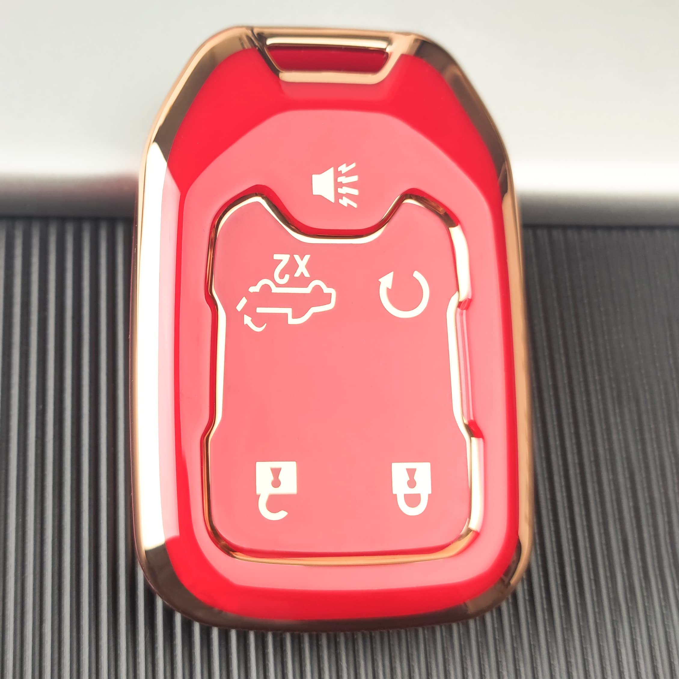 Ollen 5-Button Tpu Key Fob Cover, Fit For Gmc Acadia 2017-2025, For Terrain 2018-2025, For Sierra 2019-2025, For Chevy Silverado 2019-2022, Full Protection Soft Tpu Key Case, With Bling Ring, Red