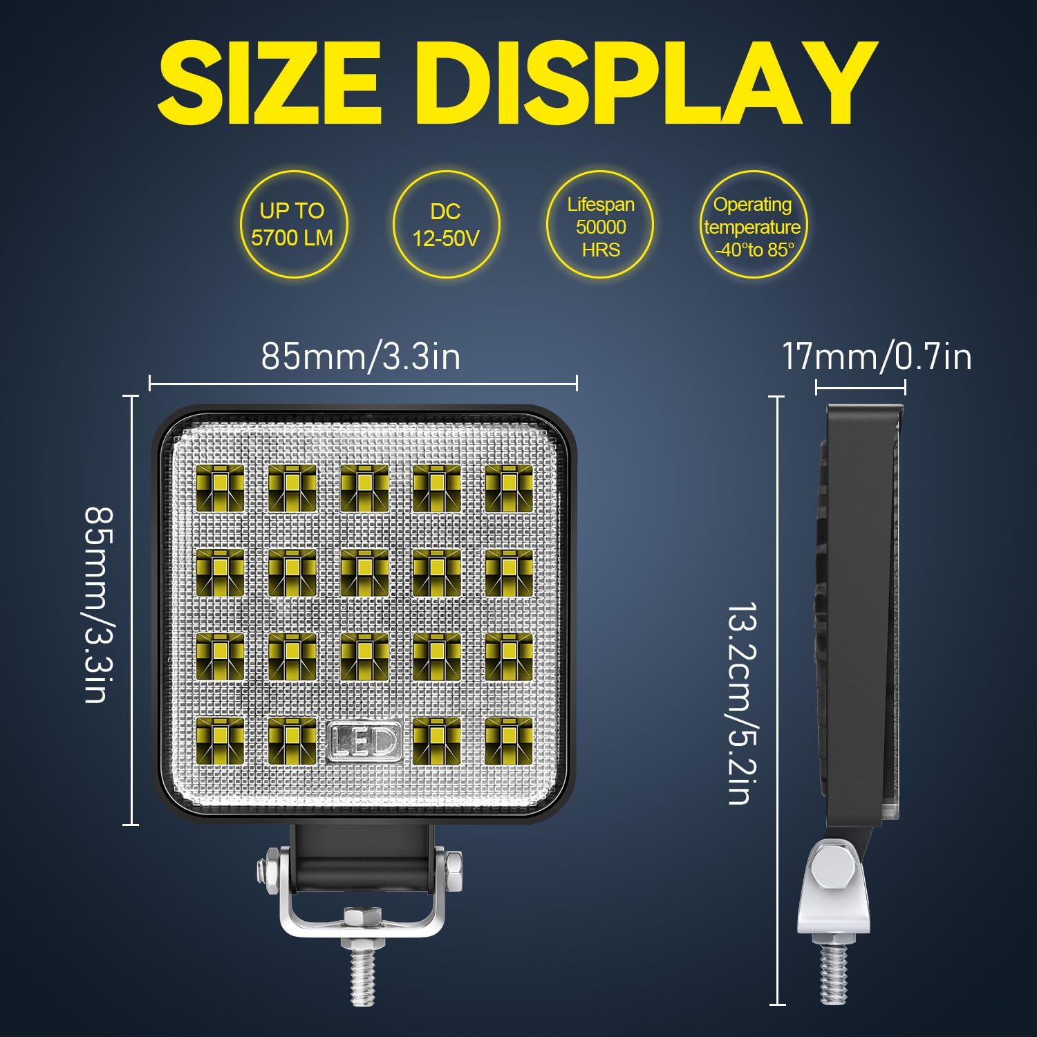 Antom 12V Led Flood Tractor Work Reserve Lights, 57W Backup Driving Lights For Tow Trucks, Tractor, Trailer Cargo, Skid Steer, Forklift, Kayak (10Pcs Square)