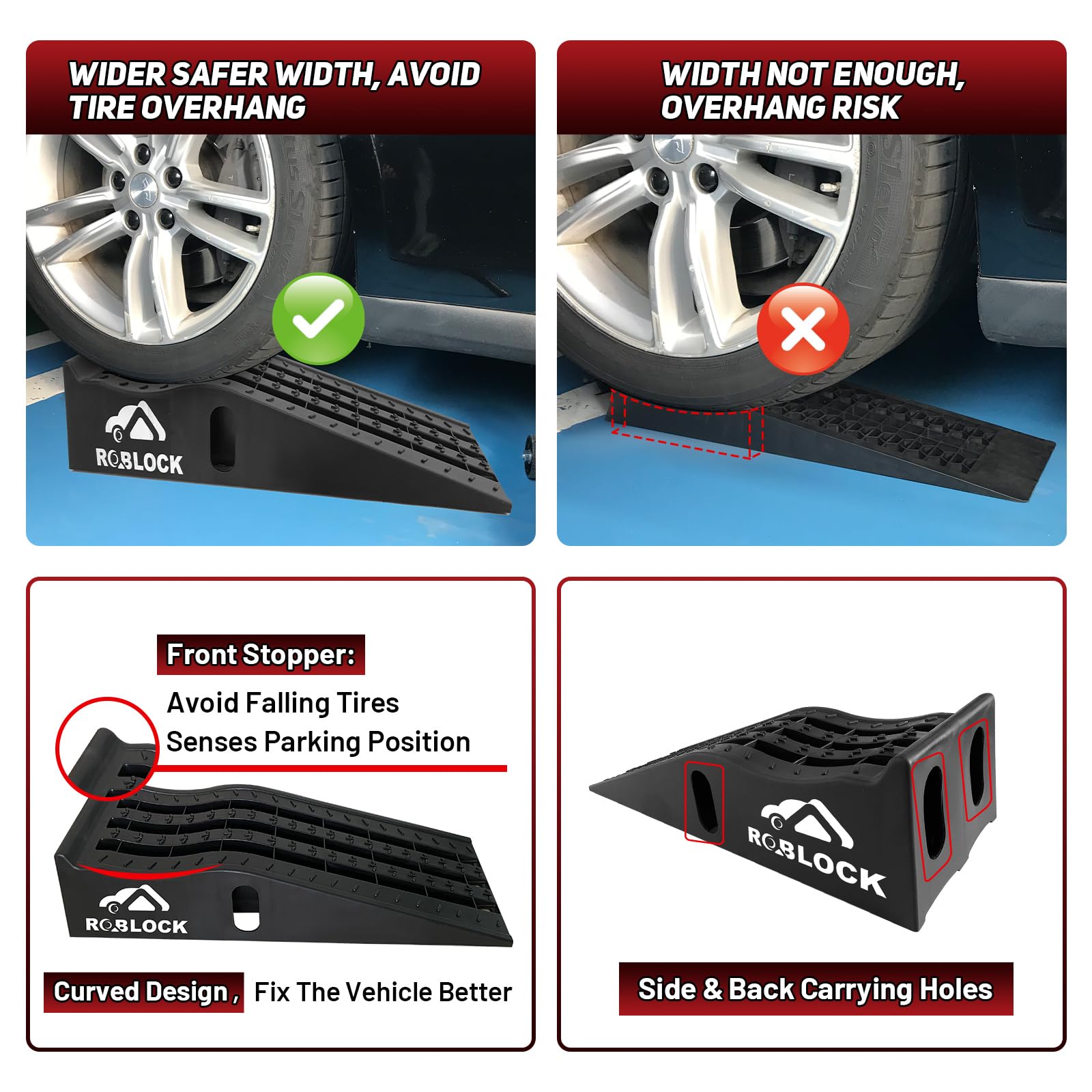 Roblock Heavy Duty Low Profile Car Ramps For Oil Changes, Portable Car Ramps For Low Cars High Lift And Jack Support, Vehicle Ra