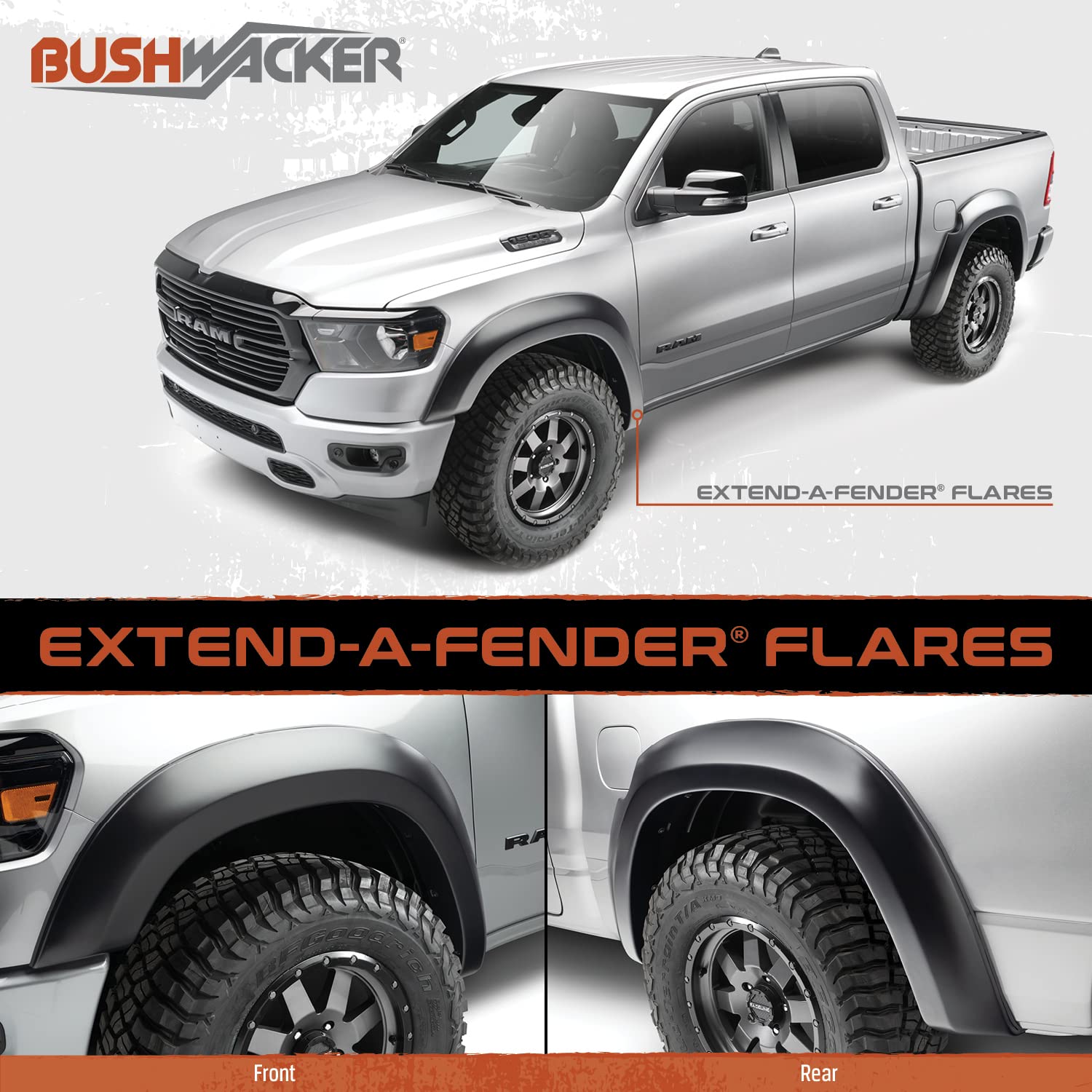 Bushwacker Extend-A-Fender Extended Front & Rear Fender Flares | 4-Piece Set, Black, Smooth Finish | 50904-02 | Fits 2002-2008 D