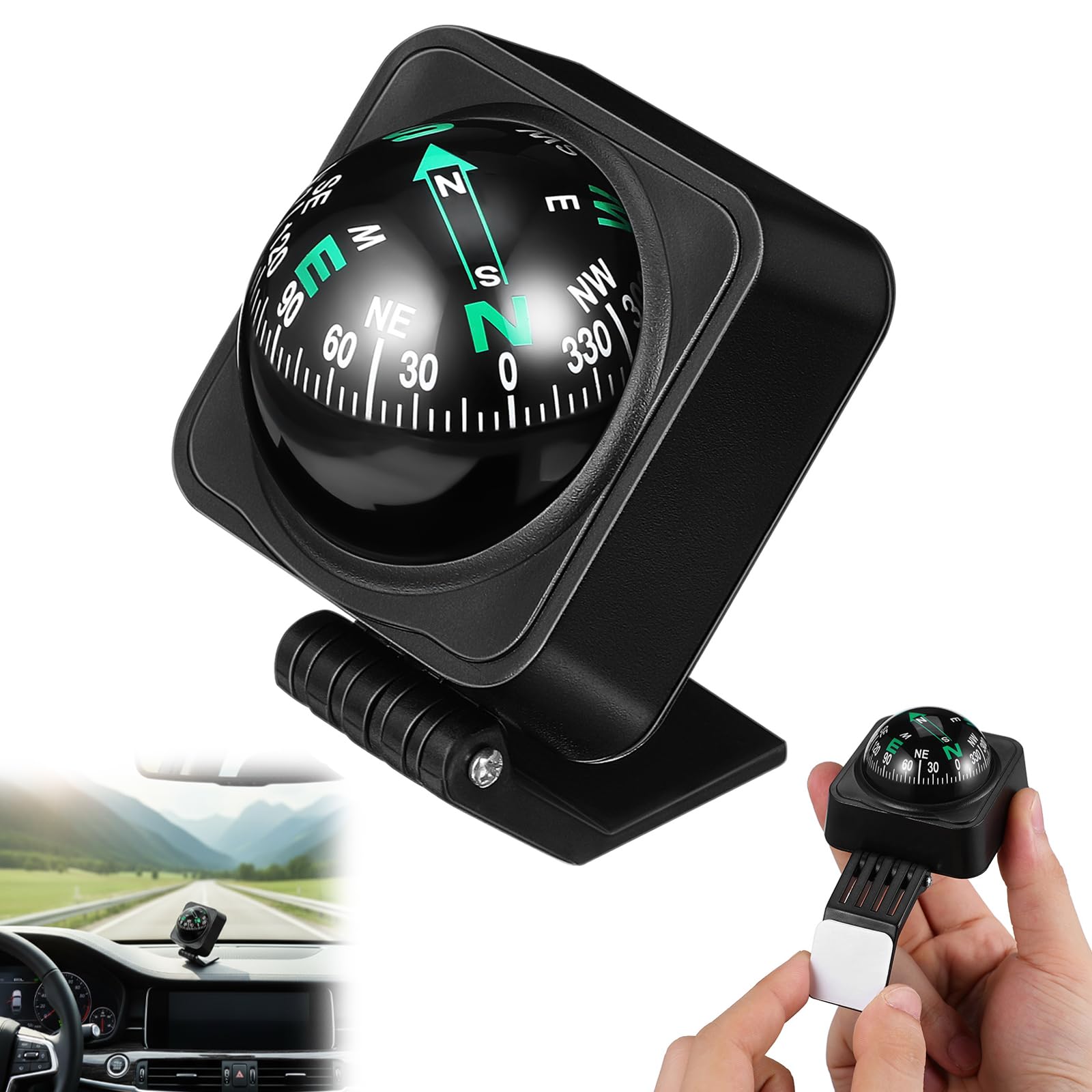 iplusmile Car Compass Ball for Dashboard, Adjustable Auto Compass Dash Mount, Universal Accessories Accurate Navigation for Boat