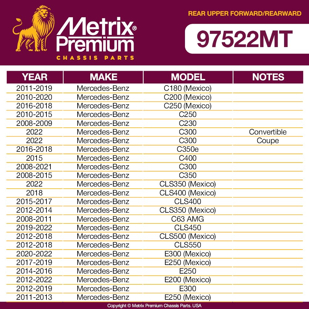 Metrix Premium Chassis Parts - 4 Pc L/R Rear Upper Forward & Rearward Control Arm Kit Fits 08-21 Mercedes-Benz C300, 08-15 C350,